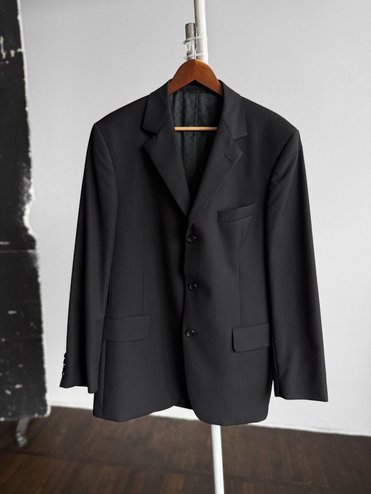 Givenchy Givenchy Men Black Pinstripe 3-Button Suit Blazer Jacket Size 40S - 3 Thumbnail