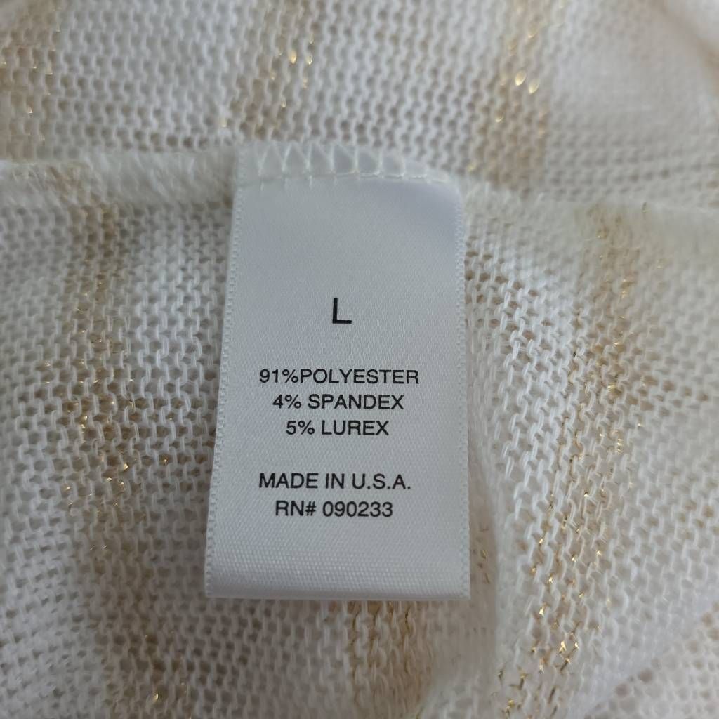 Kirra Kirra Women's Size Large White Gold Stripe Knit Sheer 3l4 Sl Size L / US 10 / IT 46 - 3 Thumbnail
