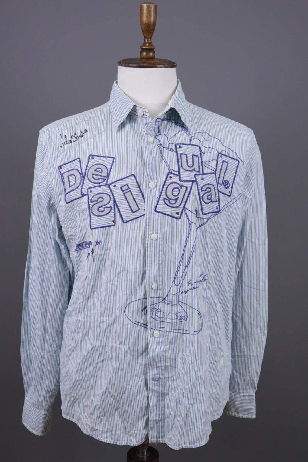 Desigual Desigual Regular Fit Multicolor Pinstripe Down Shirt Sz XL Size US XL / EU 56 / 4 - 1 Preview