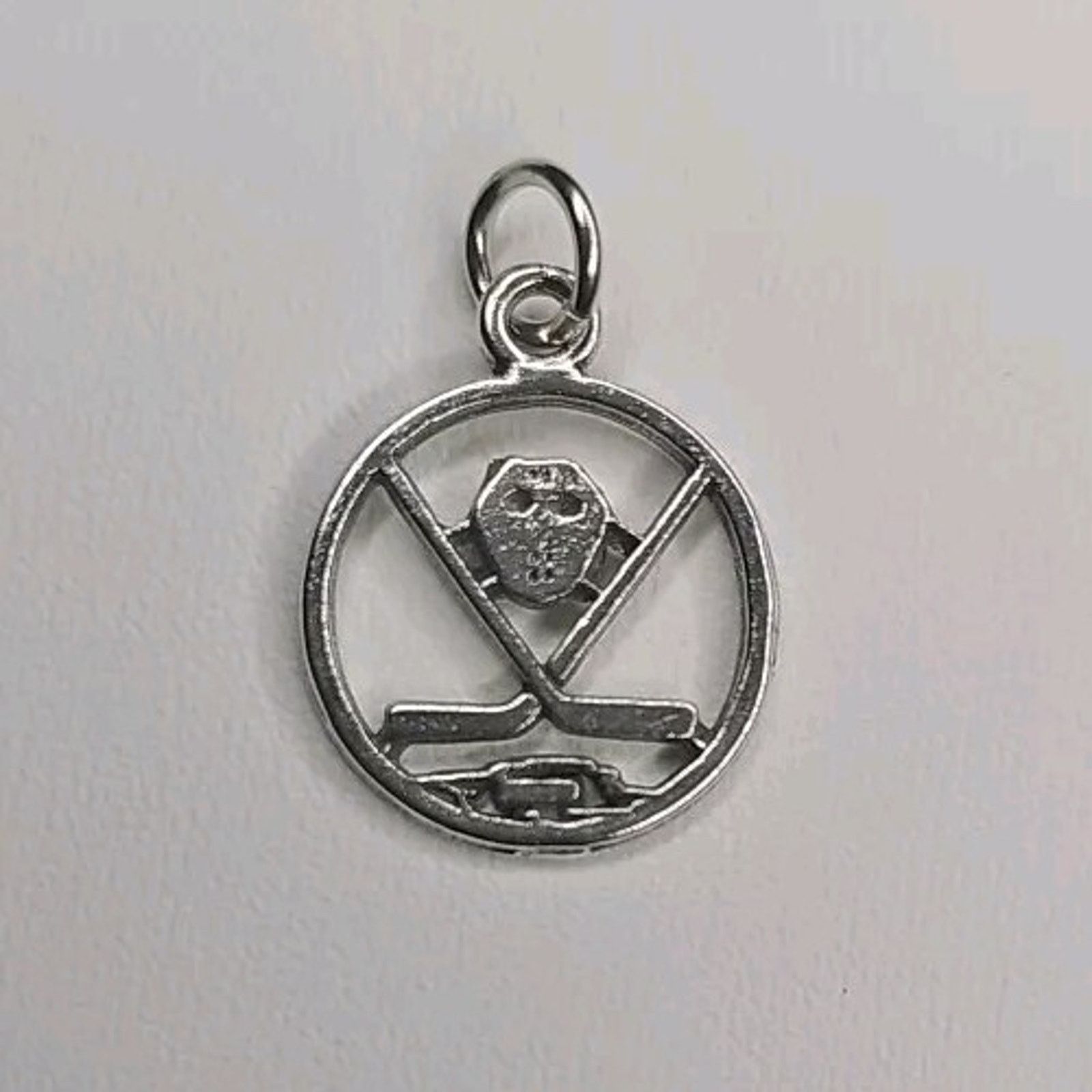 Other 925 Sterling Silver Circle Hockey Mask Sticks Puck Charm Size ONE SIZE - 1 Thumbnail