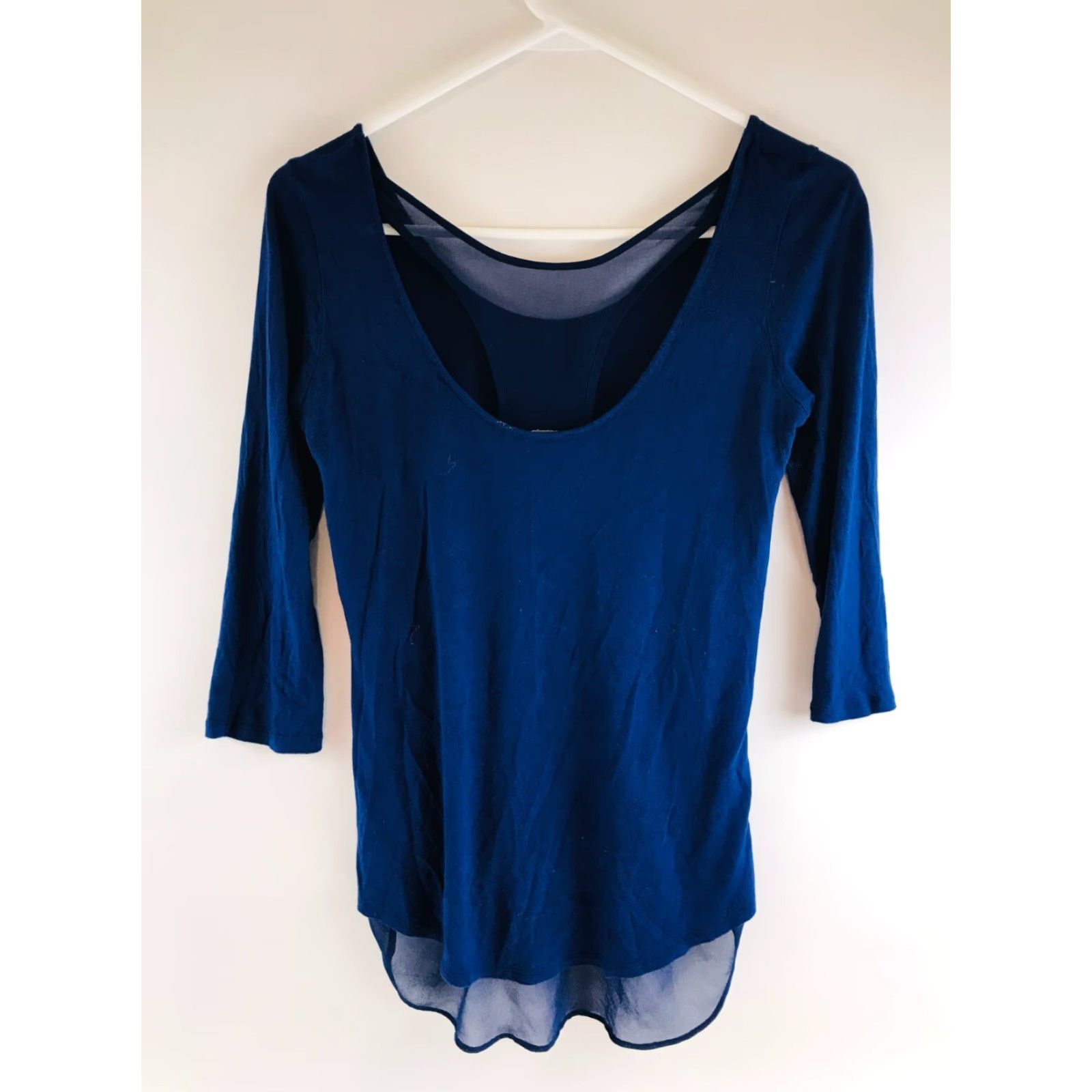 Express Express T-Shirt Navy Blue Long Sleeve High-Low Hem Stretch Womens Small XS? Size S / US 4 / IT 40 - 2 Thumbnail