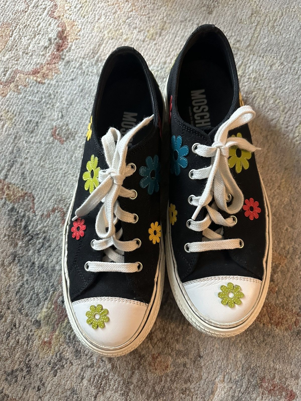 Moschino Men's Low-Top Sneaker with Floral Appliqué, Black Size US 9 / EU 42 - 3 Thumbnail