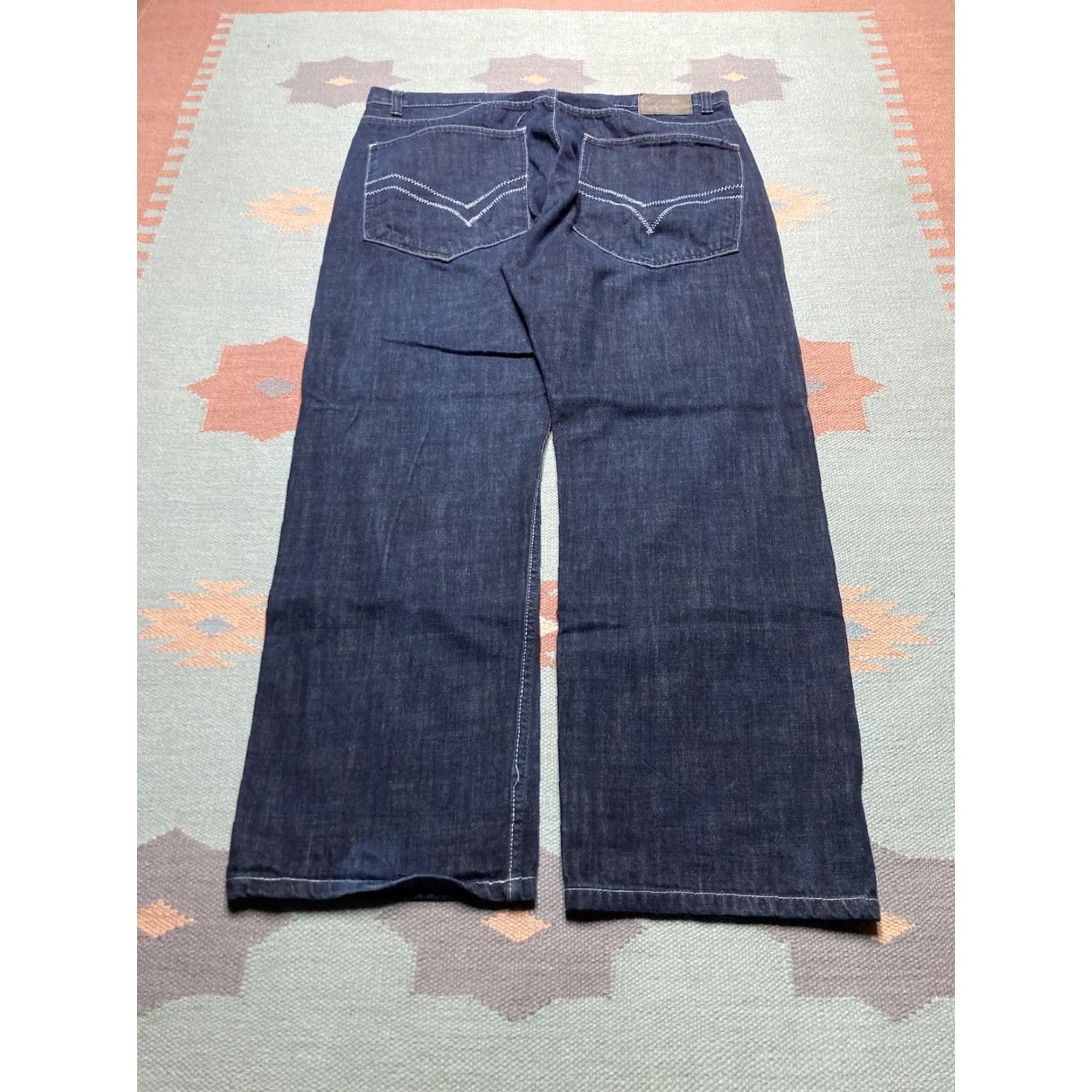 Vintage VINTAGE Black & Blue Denim Jeans Men 40 Regular Blue Wide-Leg Hip Hop Embroidered 40x32 Size US 40 / EU 56 - 2 Thumbnail