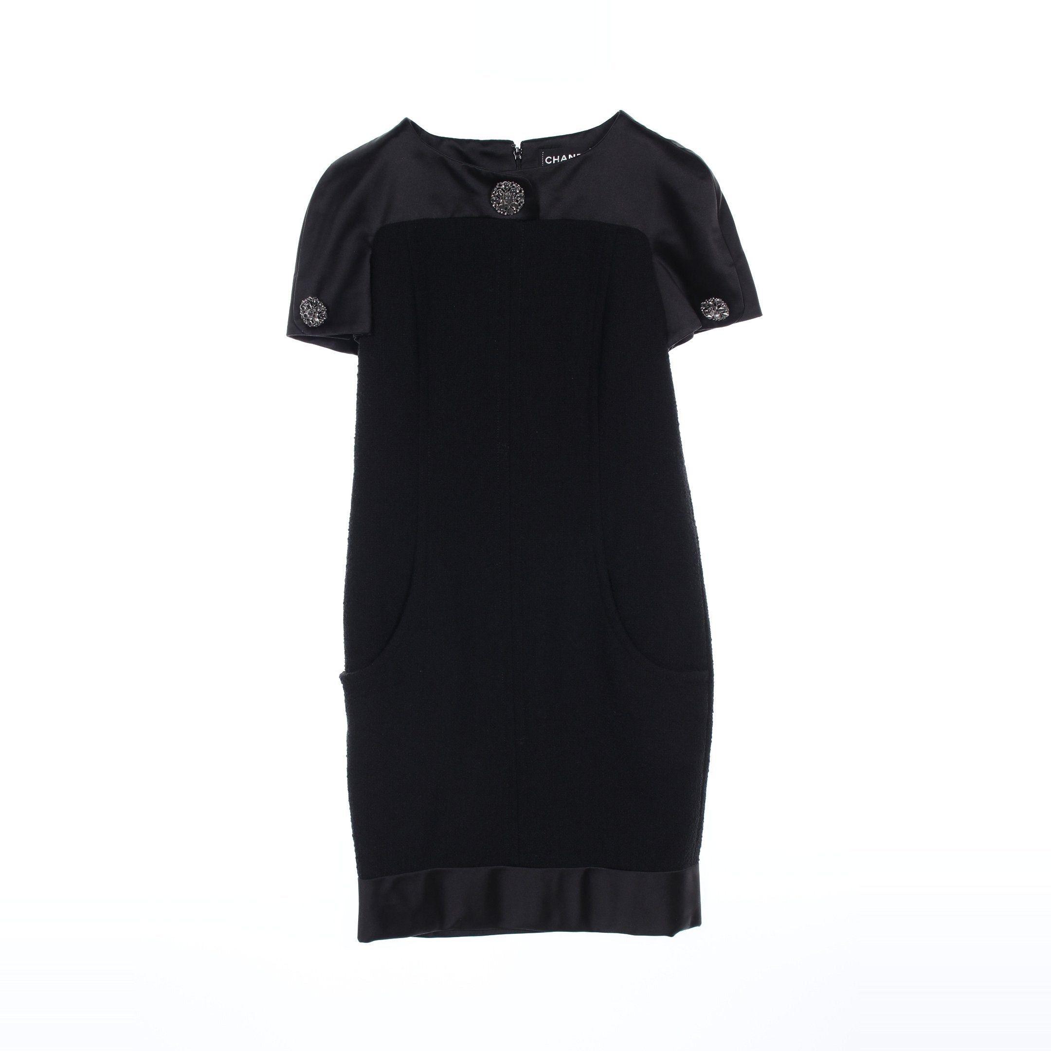 Chanel Chanel Bijou Tweed One Piece Short Sleeve Wool Silk Black Color-Block Size ONE SIZE - 1 Thumbnail