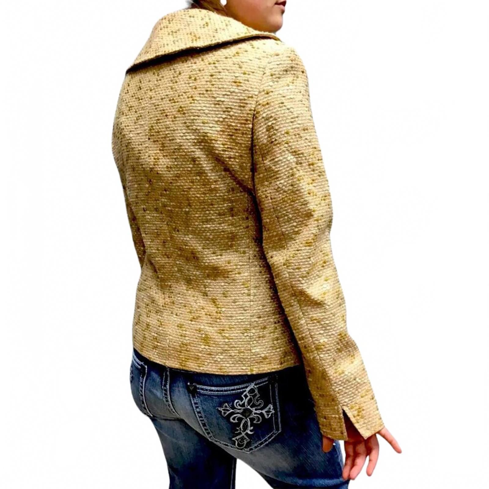 Designer Y2K Lafayette 148 Nude & Gold Wool Blend Tweed Jacket Size L / US 10 / IT 46 - 7 Thumbnail