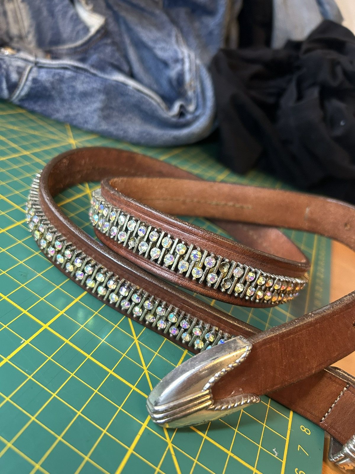 Vintage Vintage western rhinestone tennis chain leather belt Size ONE SIZE - 2 Thumbnail