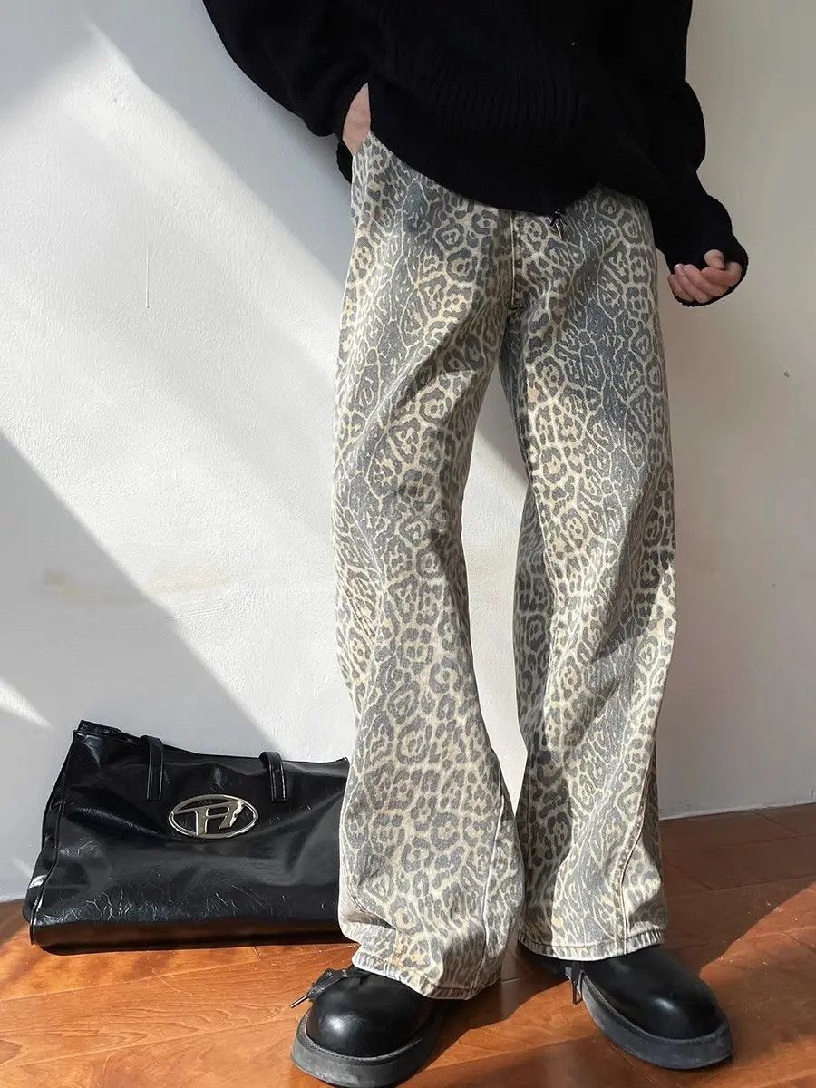 Japanese Brand × Jean Retro loose straight leg casual leopard print jeans Size US 32 / EU 48 - 5 Thumbnail