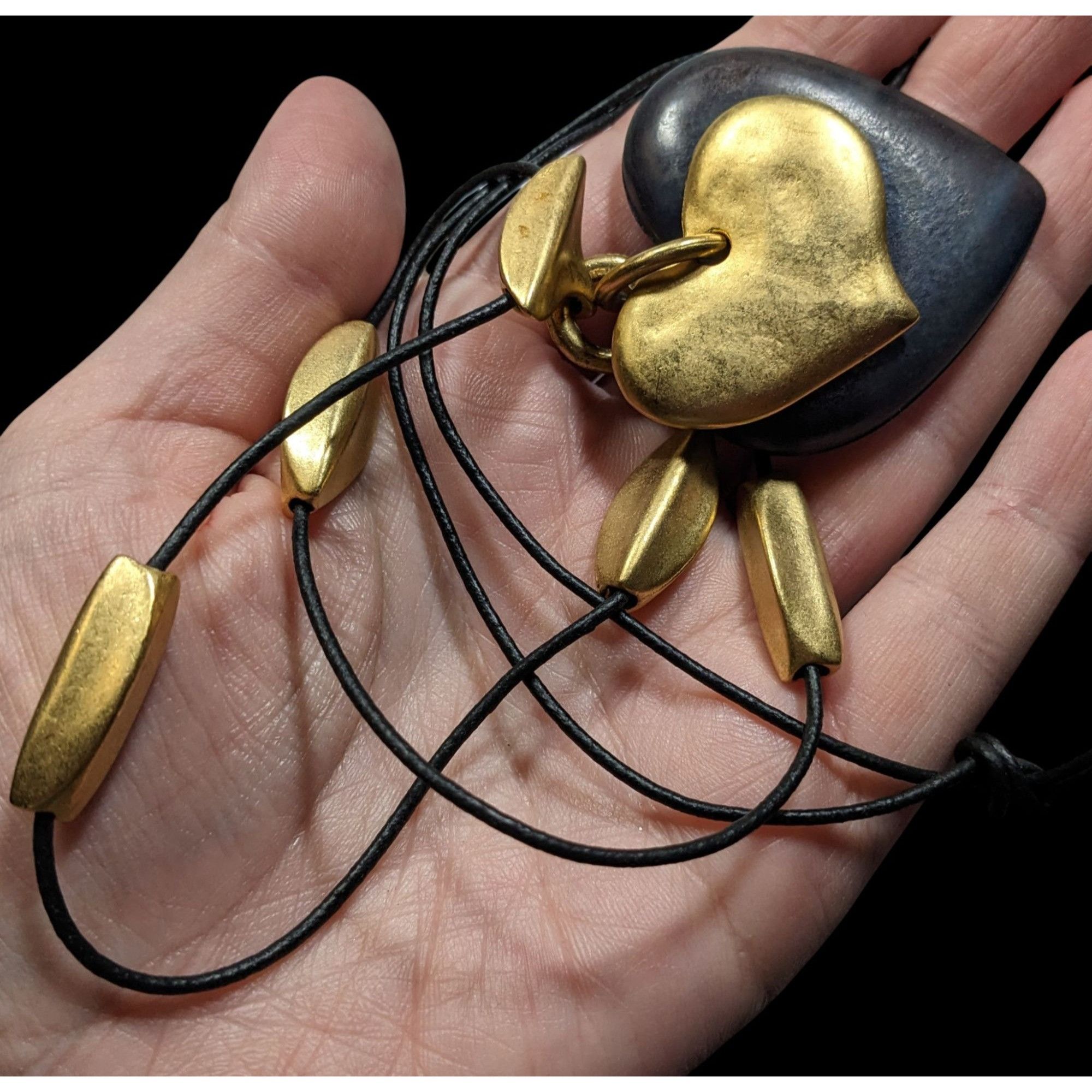 Other Vintage Brutalist Black And Gold Tone Layered Heart Pendant Size ONE SIZE - 5 Thumbnail