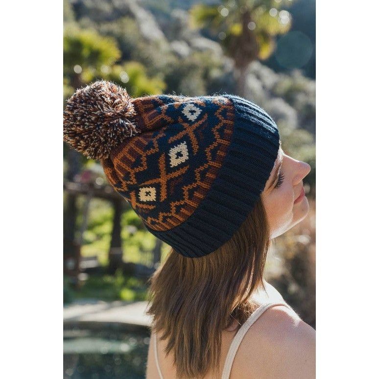 Other Tribal Pattern Knit Beanie With Pom-Pom Size ONE SIZE - 2 Thumbnail