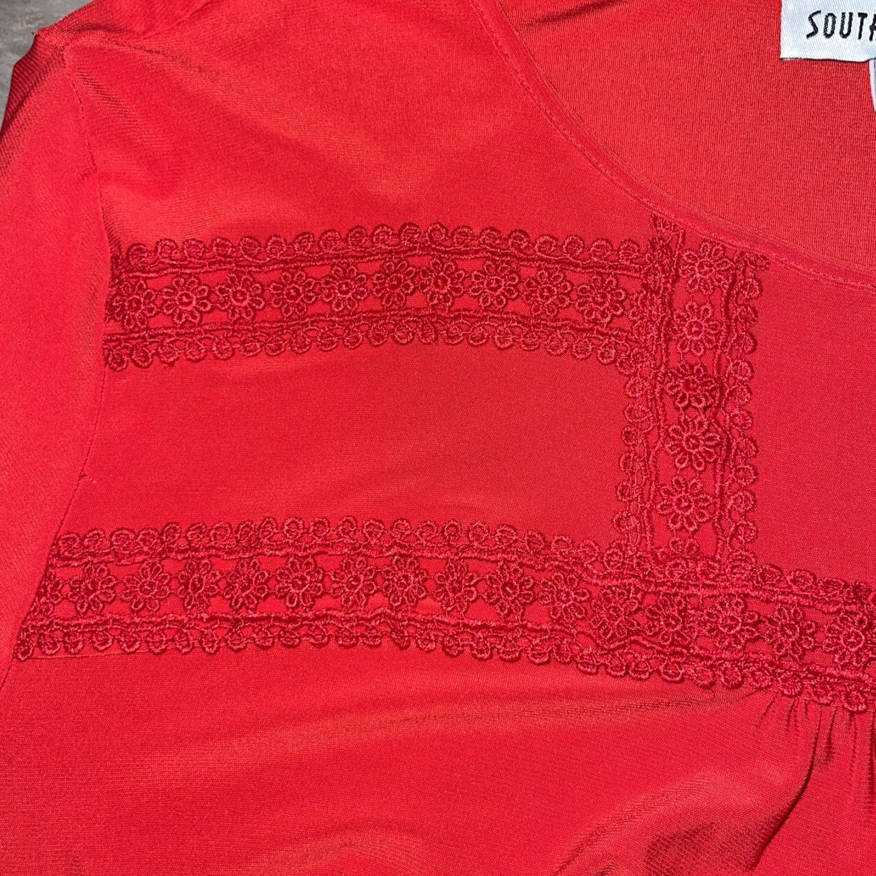 Vintage Southern Lady Blouse Shirt Women L Red Embroidered Lace 3/4 Sleeve Casual Workwear" Size L / US 10 / IT 46 - 4 Thumbnail