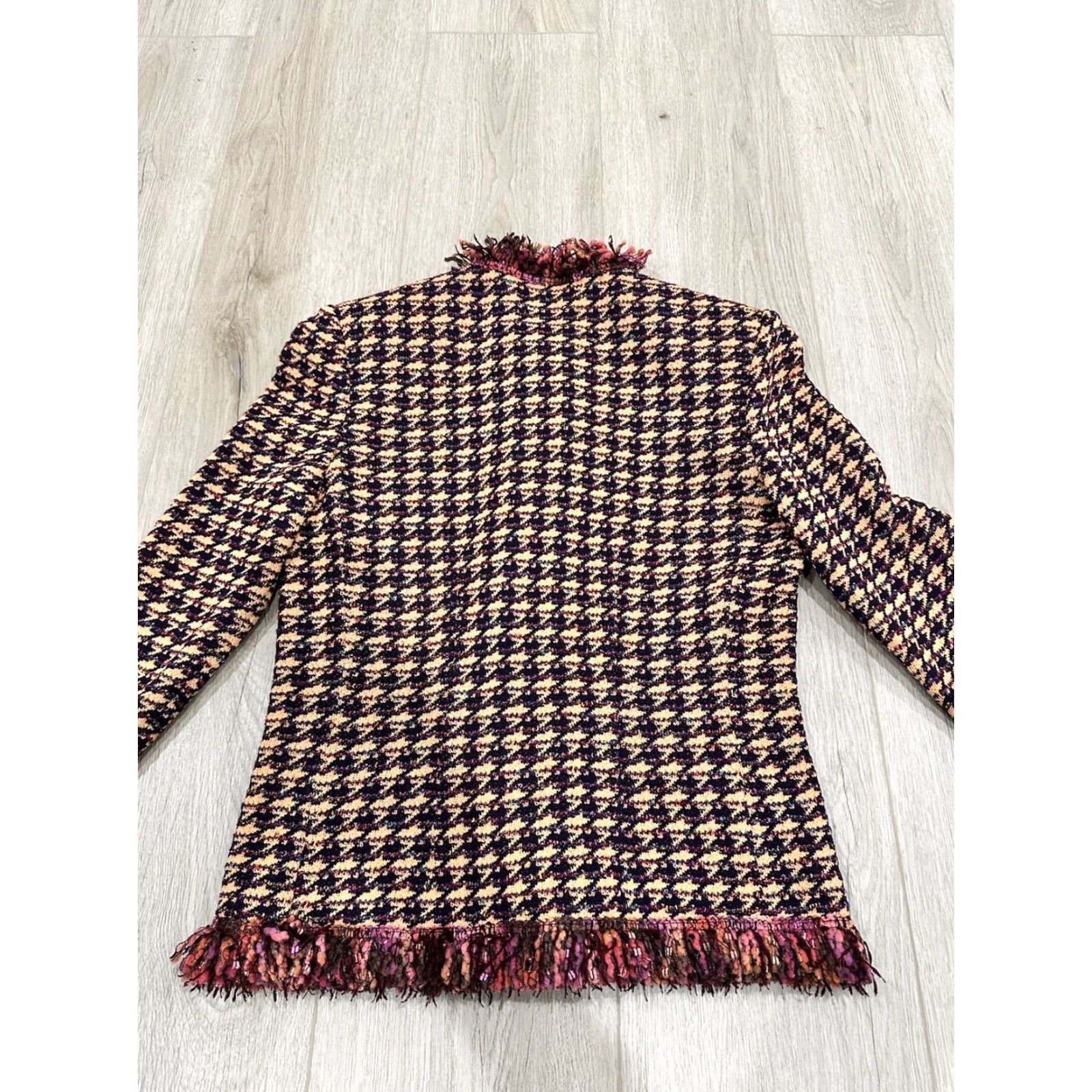 Vintage St John Collection Blazer Women's Size 2 Houndstooth Tweed Knit Mid-Length Lightweight Hook Closure USA Size XS / US 0-2 / IT 36-38 - 7 Thumbnail