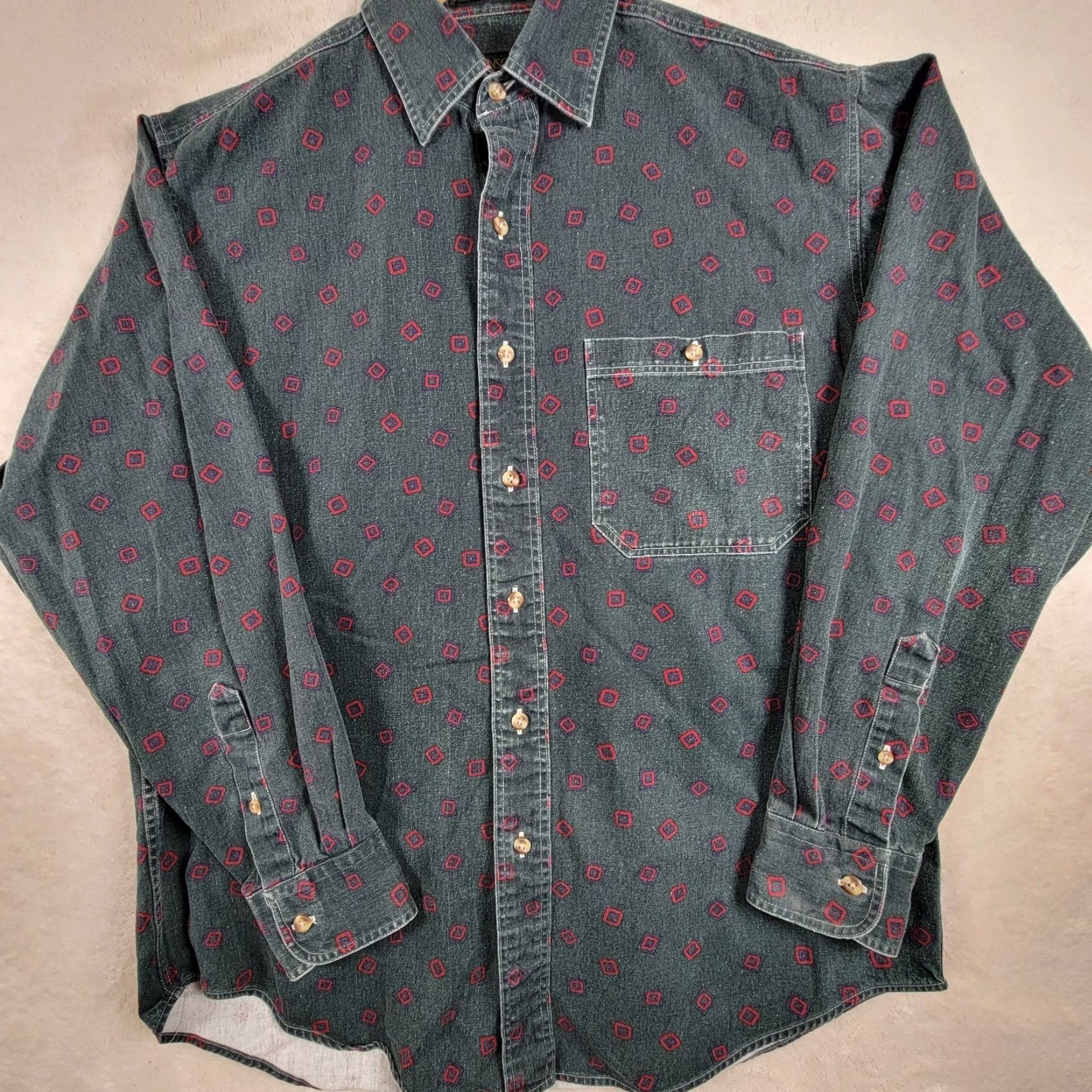Vintage VINTAGE Robinson's Green Men's Shirt Button-Up Long Sleeve Medium Regular Cotton Geometric Vintage Classic Mens Shirt Size US M / EU 48-50 / 2 - 2 Thumbnail