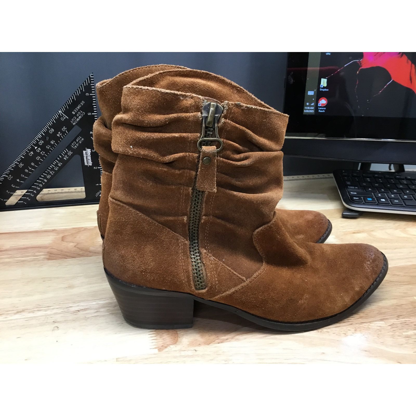 The Unbranded Brand Reba Ankle Boots Women's US 7.5M Brown Suede Leather Slouch Size US 7.5 / EU 40-41 - 2 Thumbnail