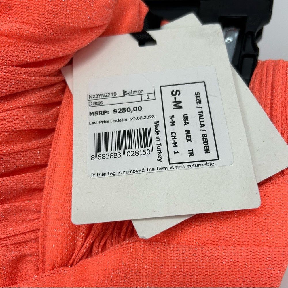 NOCTURNE NOCTURNE SPARKLY DRAPED RUCHED STRAPLESS DRESS SALMON ORANGE Size S / US 4 / IT 40 - 10 Thumbnail