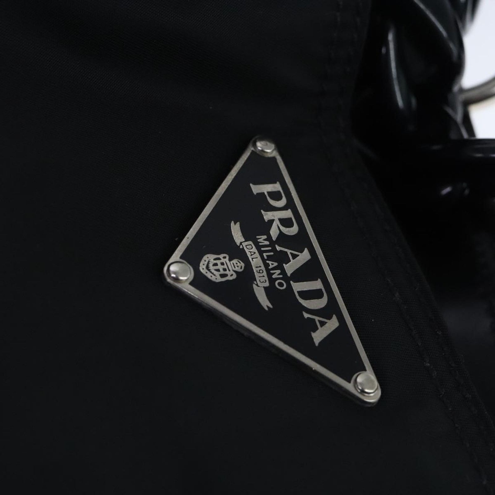 Prada Chain Tote Black Nylon Patent Leather