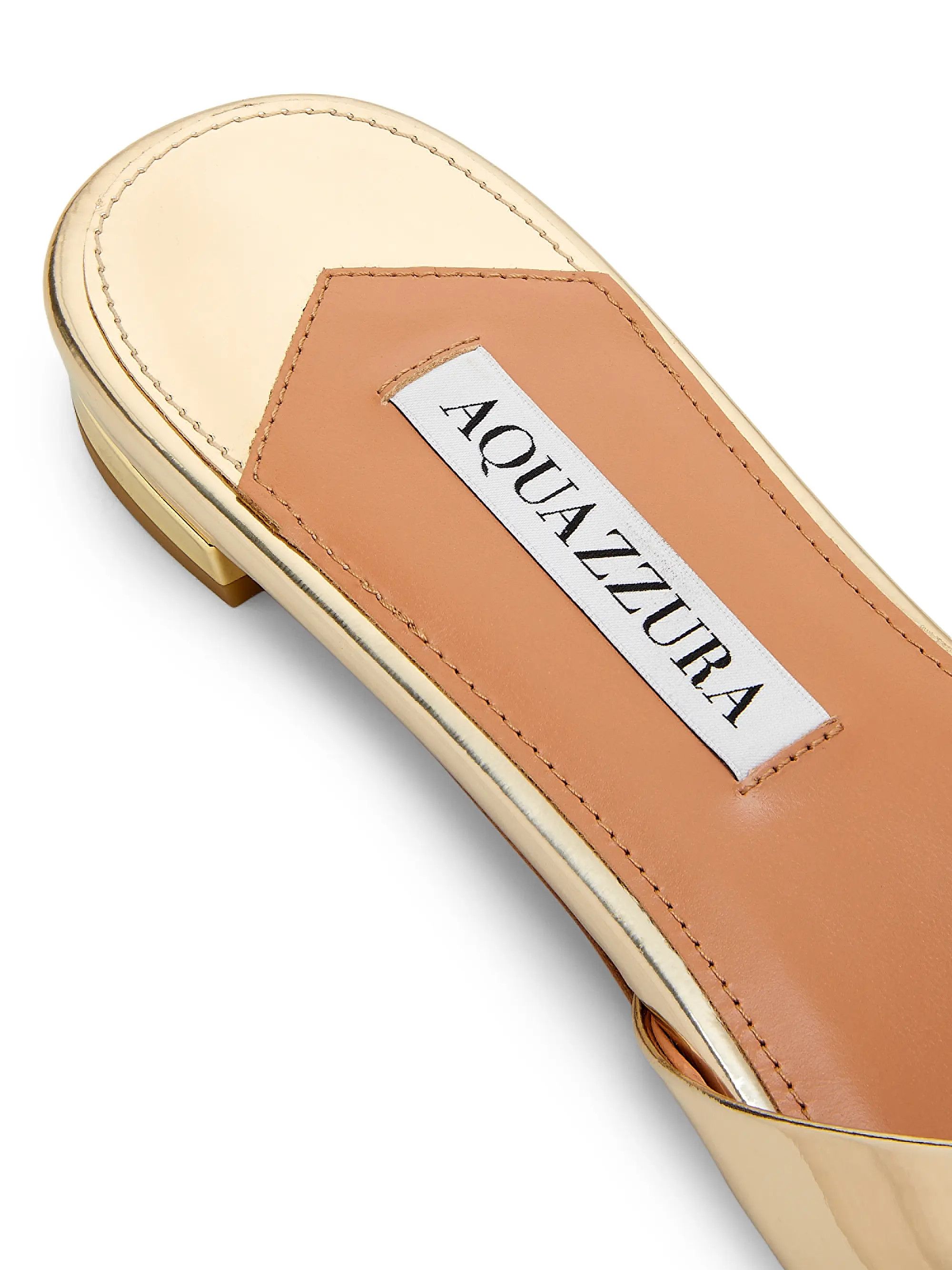 Aquazzura os11x1225 Tati Leather Slide Sandals in Gold Size US 7 / IT 37 - 6 Thumbnail