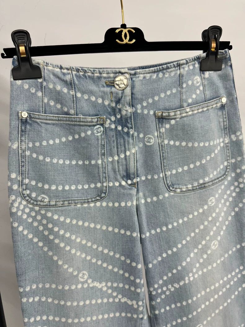 Chanel Chanel 25P light blue white polka dot straight jeans Size 24" / US 00 / IT 34 - 4 Thumbnail
