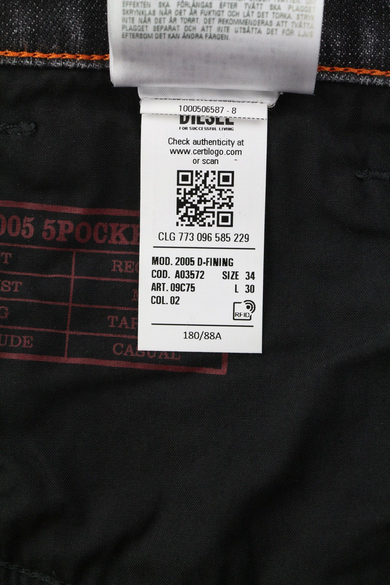 Diesel 2005 D-FINING 09C75 W34/L30 Tapered 40412 Size US 34 / EU 50 - 13 Thumbnail