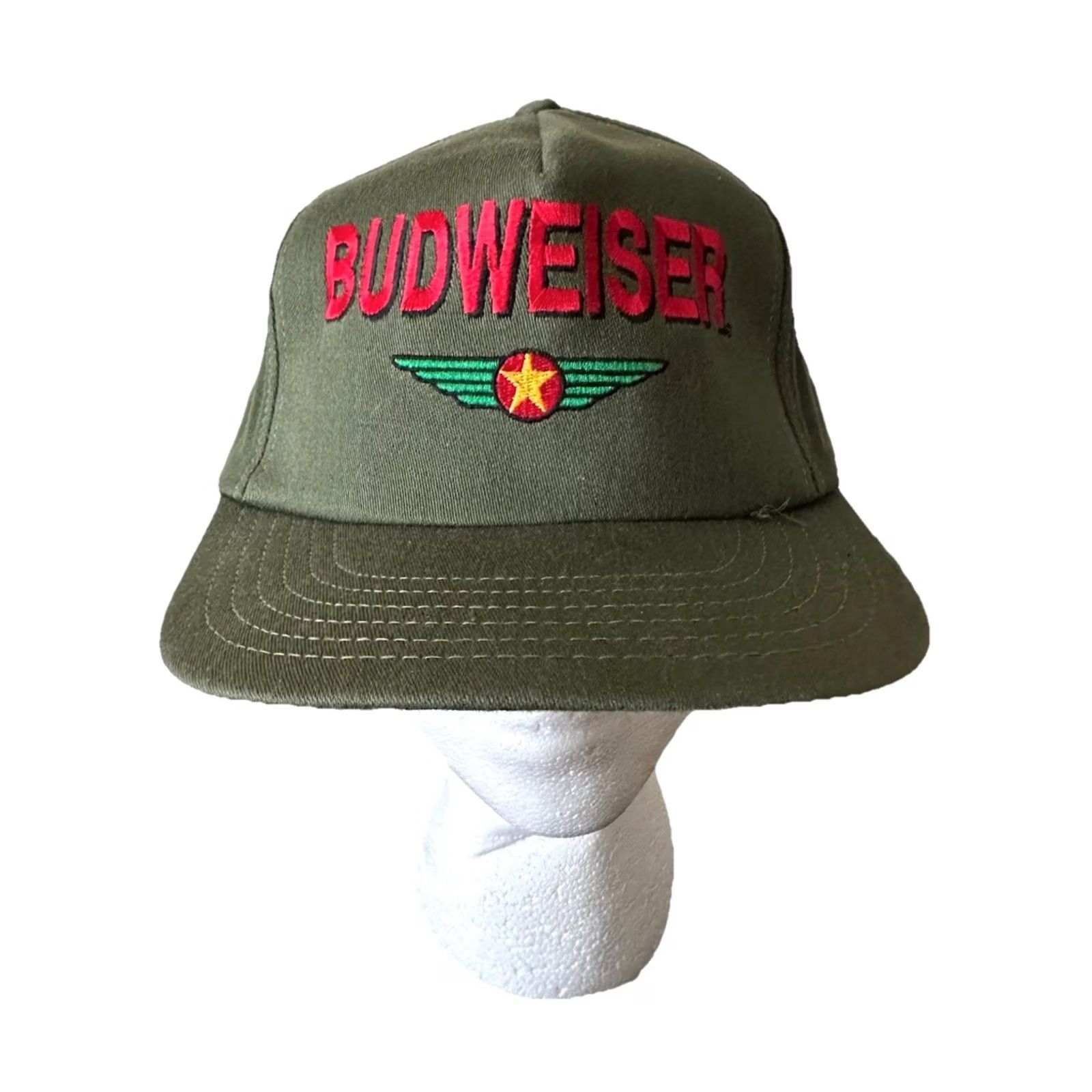 Budweiser VINTAGE Budweiser Hat Snapback Logo Olive USA One Size Men Green NWOT 90s Army Embroidered Spellout Adjustable Size ONE SIZE - 2 Thumbnail