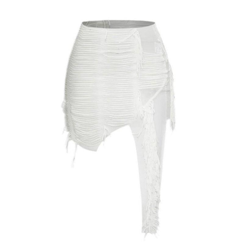 Other White Distressed Halter Cami Top Asymmetrical Mini Skirt Set Size 30" / US 8 / IT 44 - 3 Thumbnail