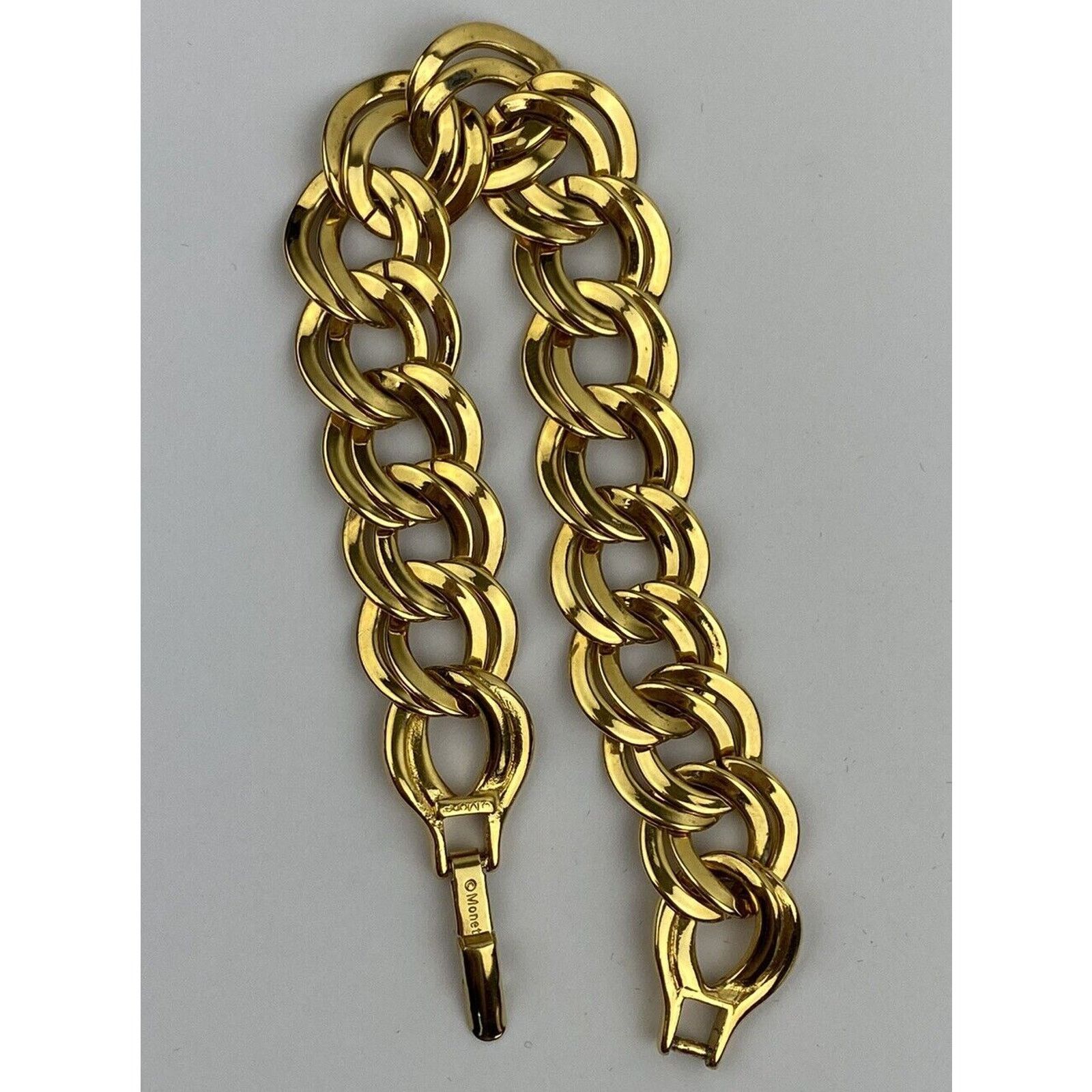 Monet Vintage Monet Gold Tone Double Curb Link Bracelet 80s 7.5" Size ONE SIZE - 5 Thumbnail