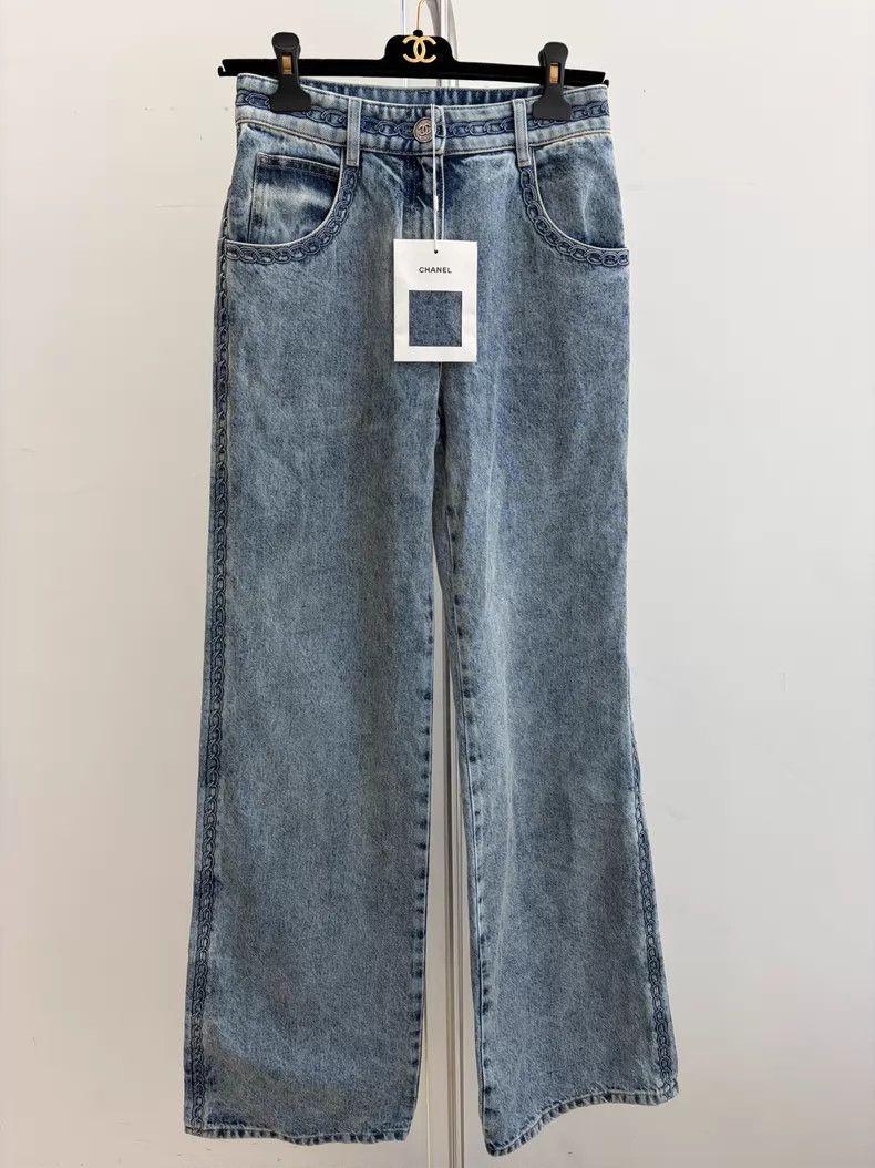 Chanel Chanel Blue rolled-edged wide-leg jeans Size 42" / US 20 - 1 Thumbnail