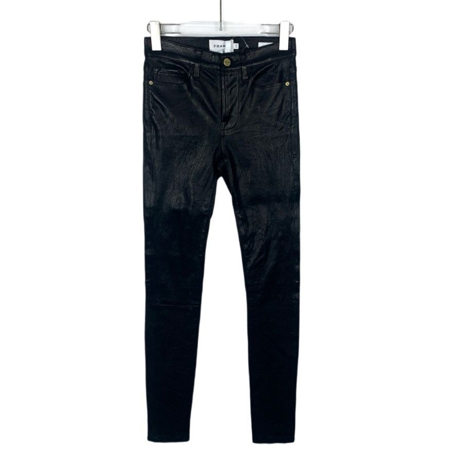 Frame Frame Black Mid-rise Leather Straight Pants K26WX Size 25" / US 0 / IT 36 - 1 Thumbnail