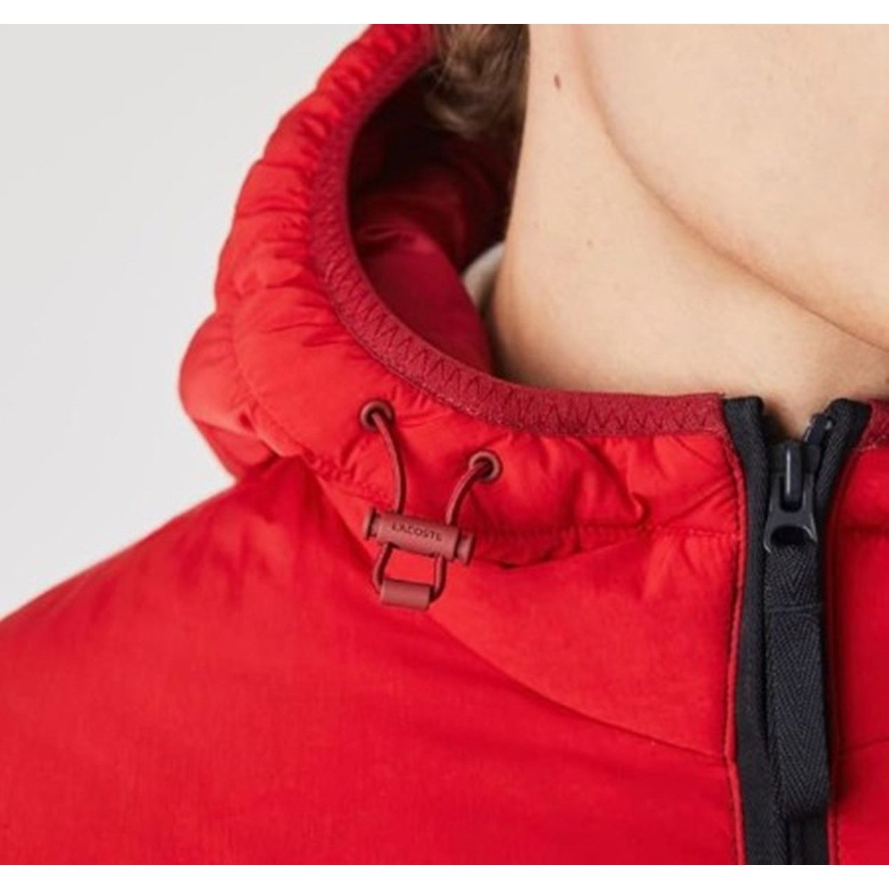 Lacoste Lacoste mens Solid Taffeta Puffer Hooded Jacket Blue/Red XL Size US XL / EU 56 / 4 - 4 Thumbnail