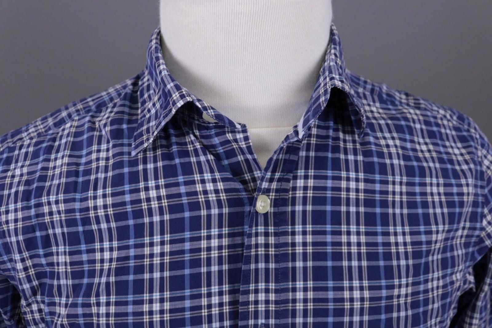 Designer Hackett London Slim Fit Blue Check Button Down Shirt Size M Size US M / EU 48-50 / 2 - 4 Thumbnail