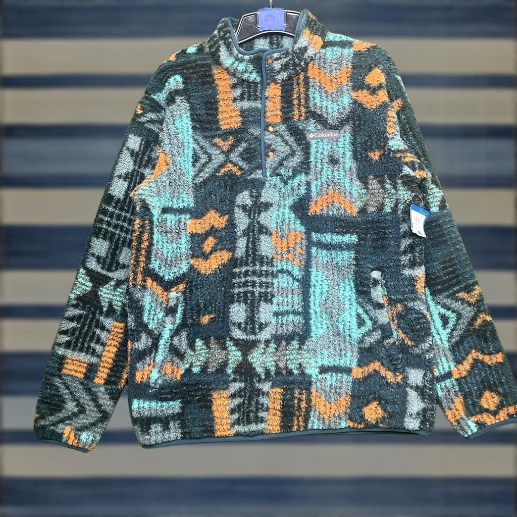 Vintage Columbia Aztec Jacket Mens Large Rugged Ridge II Sherpa 1/2 Snap Pullover NWT Blue Polyester Fleece Logo Pockets 2000s Mens Size US L / EU 52-54 / 3 - 1 Thumbnail