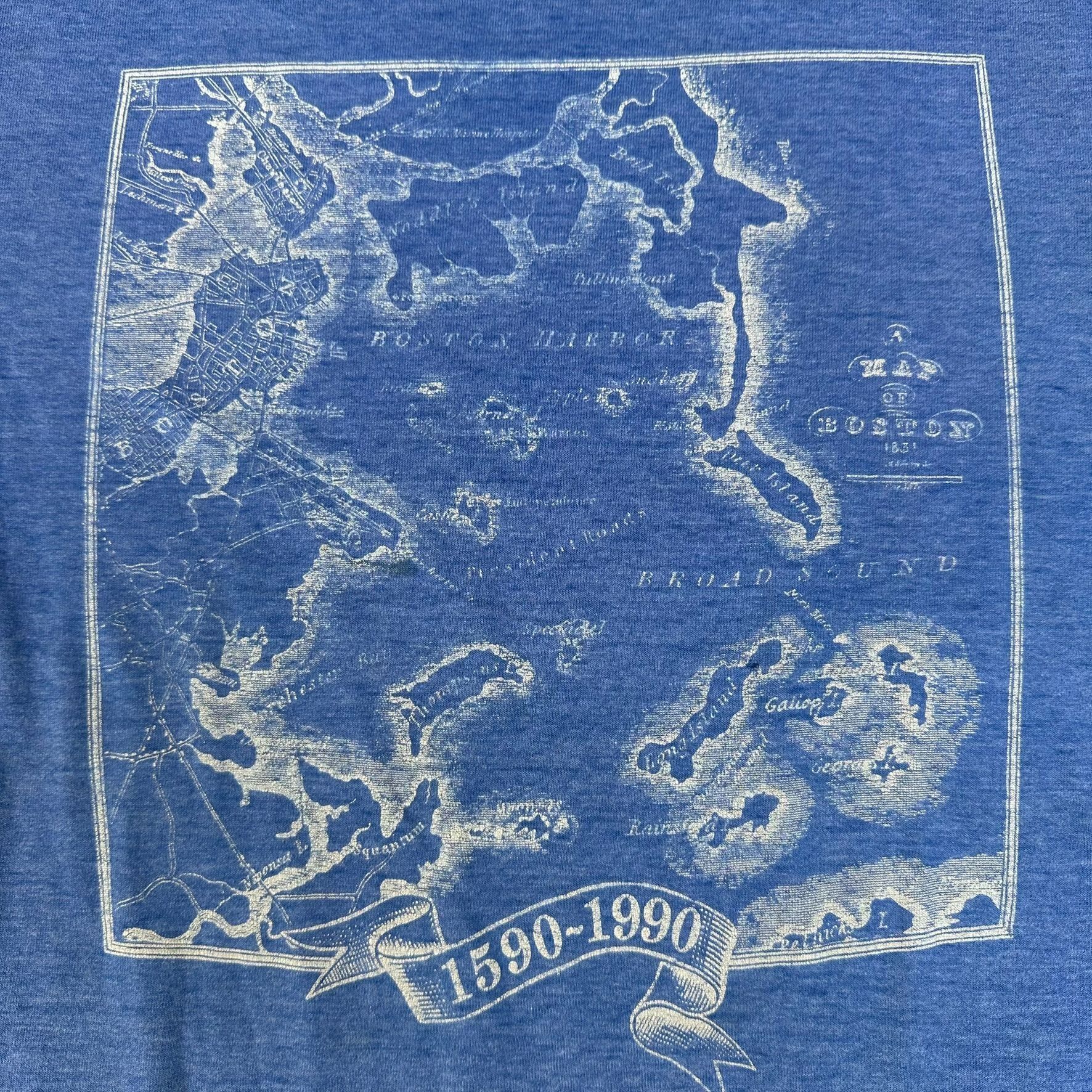 Vintage Vintage 90s Boston Harbor Map T-Shirt Blue M Single Stitch C Size US M / EU 48-50 / 2 - 2 Thumbnail