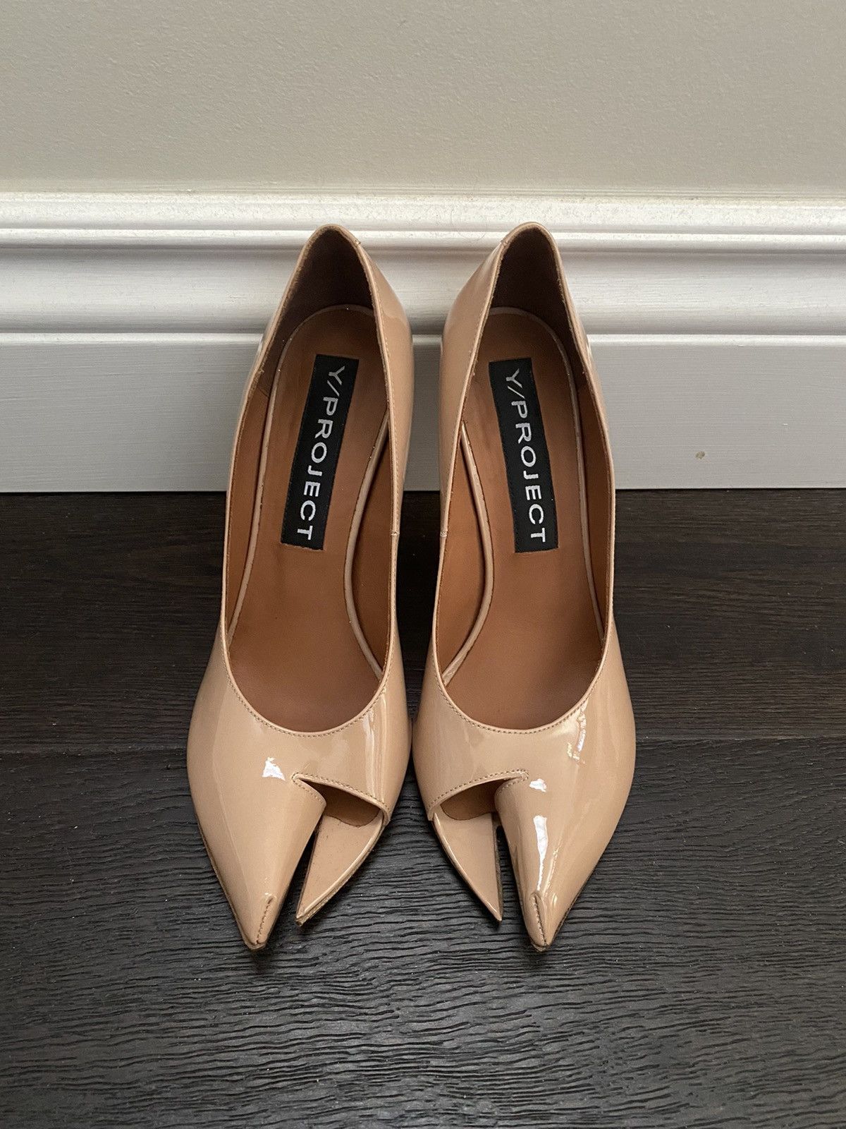 image of Yproject Fall 2018 Nude Patent Dahlia Lobster Heel Shoes Pumps in Beige, Women's (Size 6)