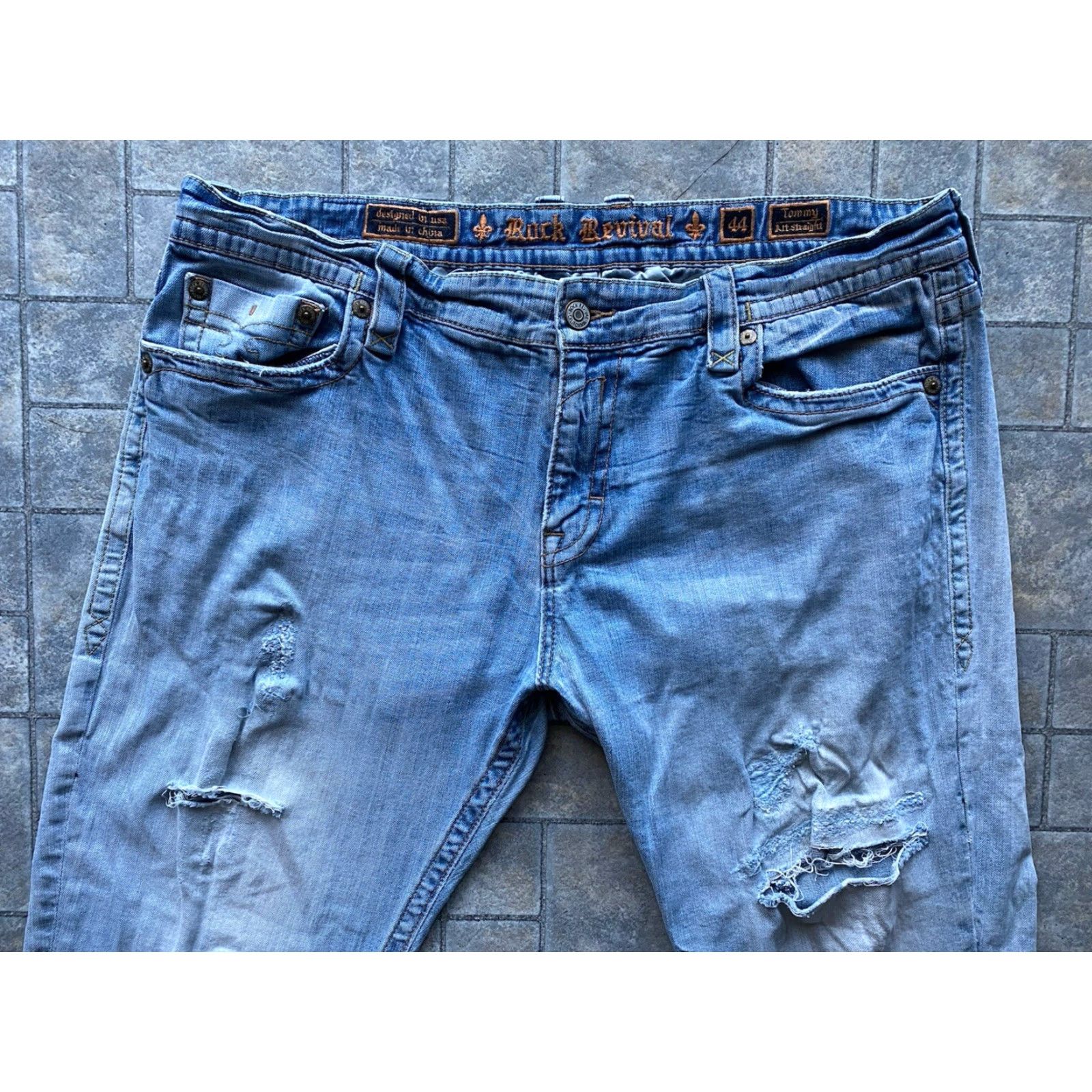 Vintage Rock Revival Jeans Straight Mens Size 44 Damaged Blue Jeans Mens Rock Revival Straight 44 Damaged Size US 44 / EU 60 - 6 Thumbnail