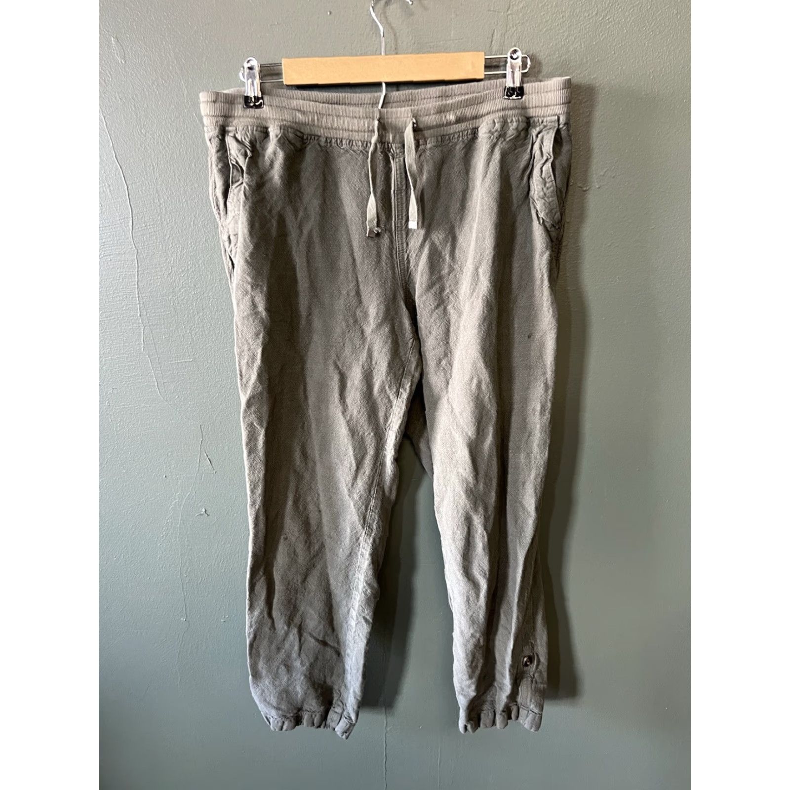 J. Jill J. Jill Womens Green Pull On Linen Pants Cropped Drawstring Size M Size 32" / US 10 / IT 46 - 2 Thumbnail