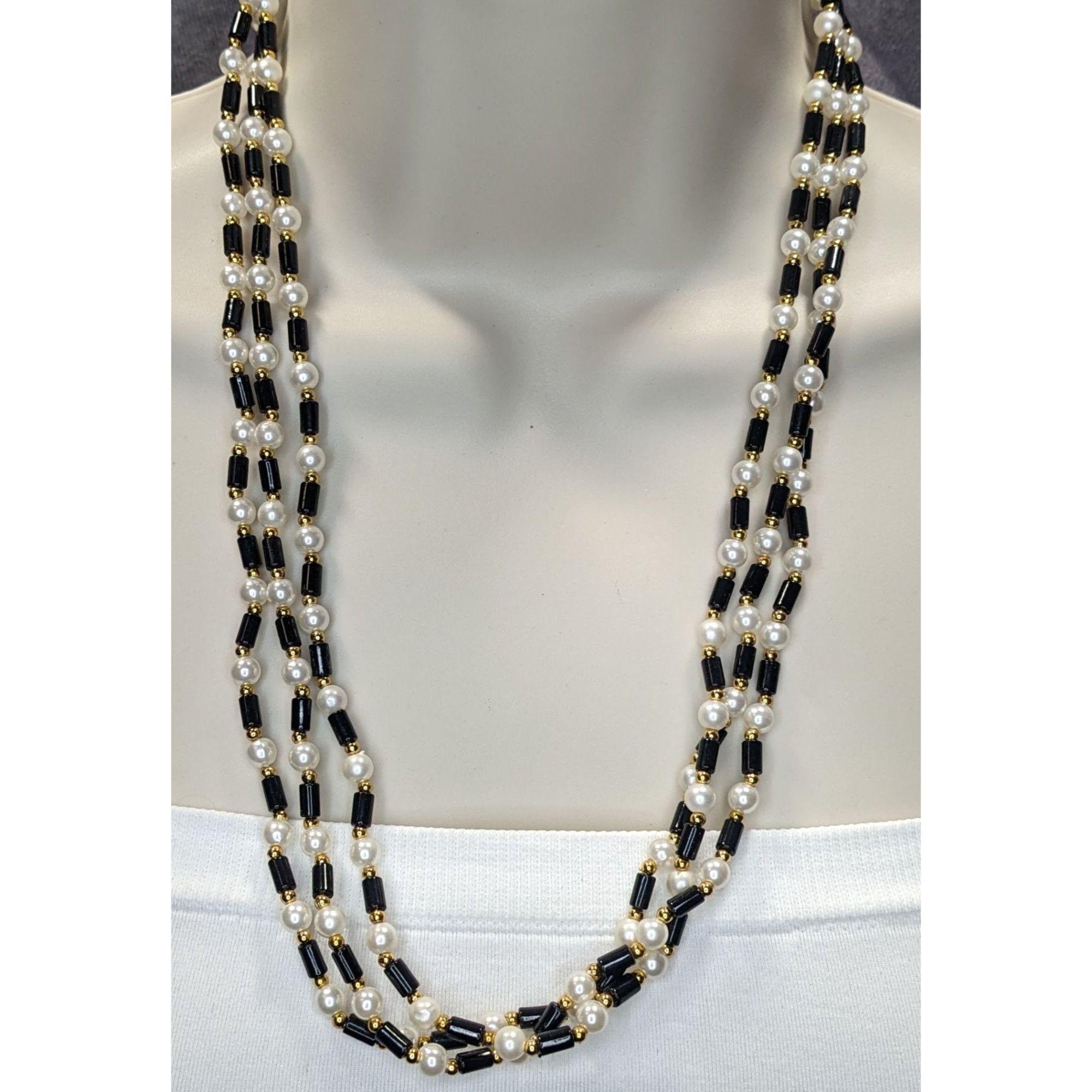 Other Vintage Multi-Strand Faux Pearl & Black Bead Necklace Size ONE SIZE - 2 Thumbnail