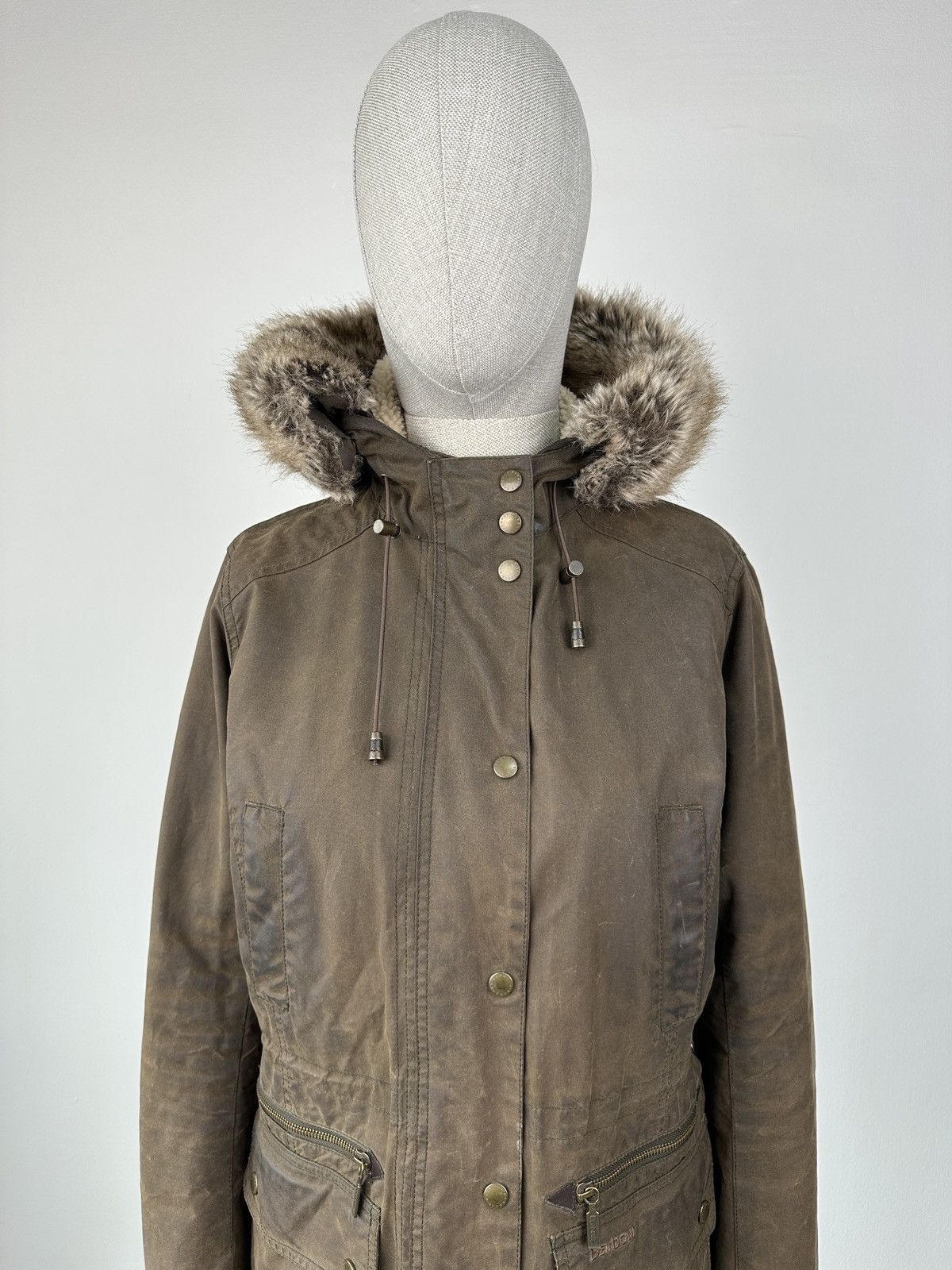 Barbour BARBOUR KELSALL Wax Parka Jacket Fur Hood Women’s Coat Size M / US 6-8 / IT 42-44 - 11 Thumbnail