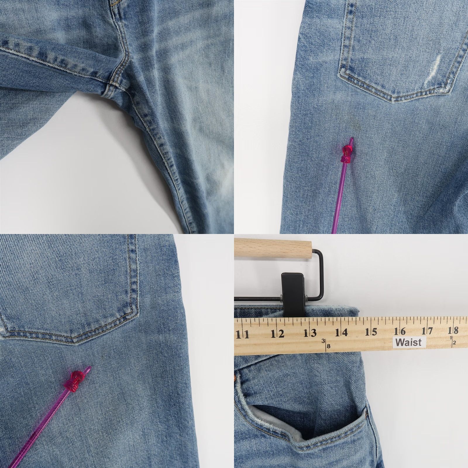 Vintage Porter Blue Jeans Womens 28 Straight Distressed Stretch Ankle Fray Blue Denim Cotton Blend Size 28" / US 6 / IT 42 - 8 Thumbnail