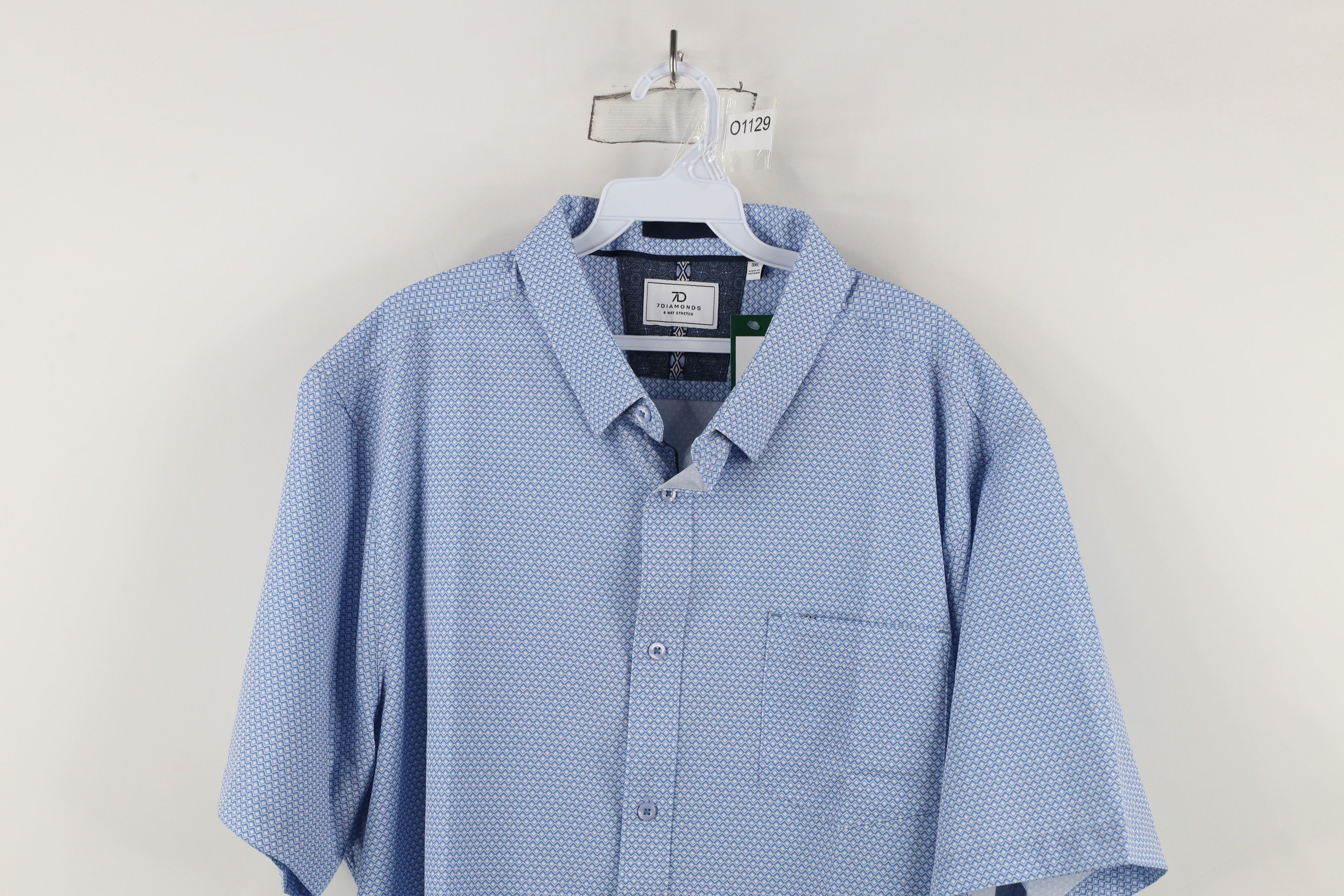 Vintage New 7 Diamonds 4 Way Stretch Short Sleeve Button Shirt Blue Size US XXL / EU 58 / 5 - 2 Thumbnail