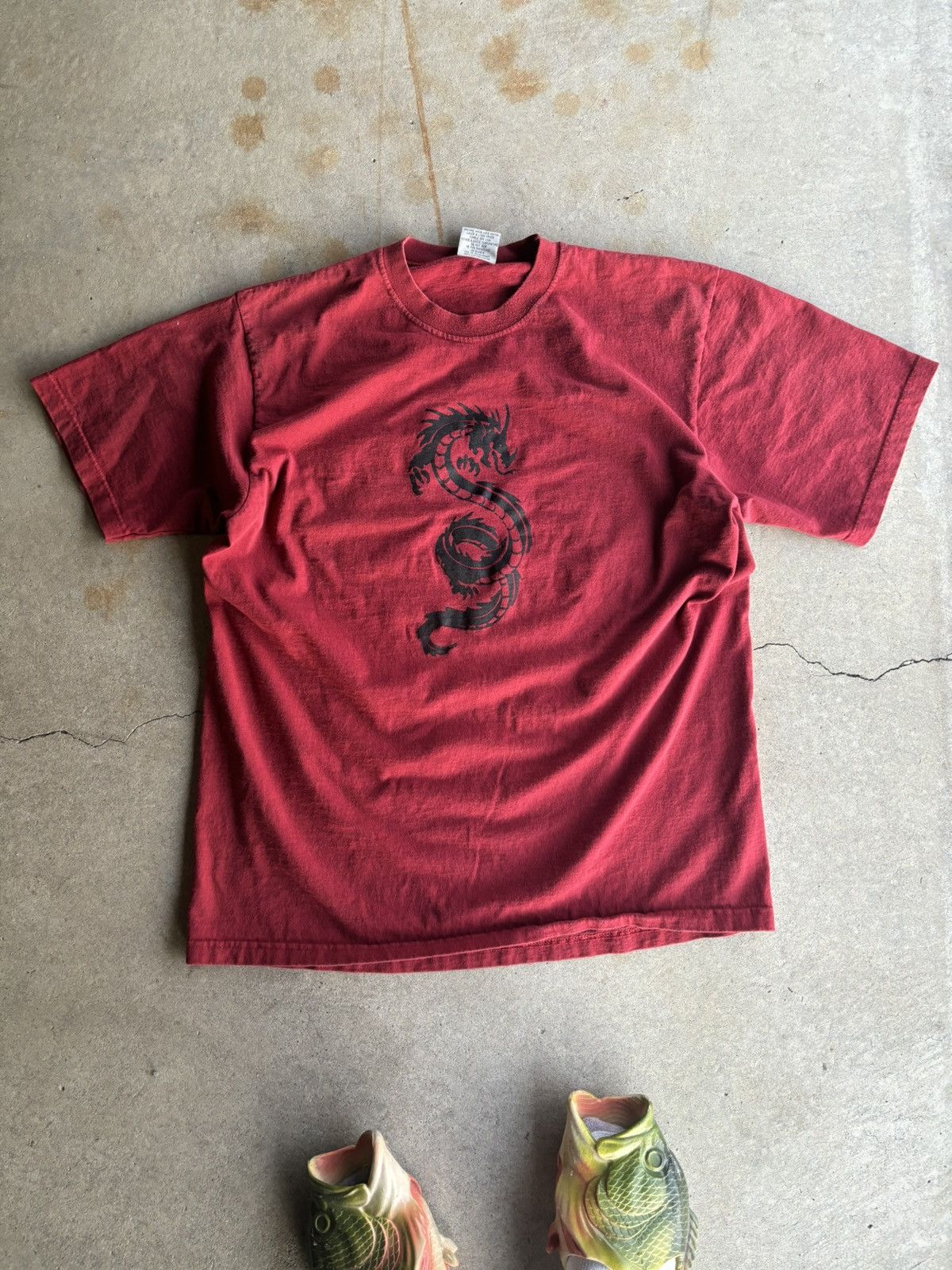 Crazy Jnco Style Y2K Red Dragon Faded Boxy Oversized Tee