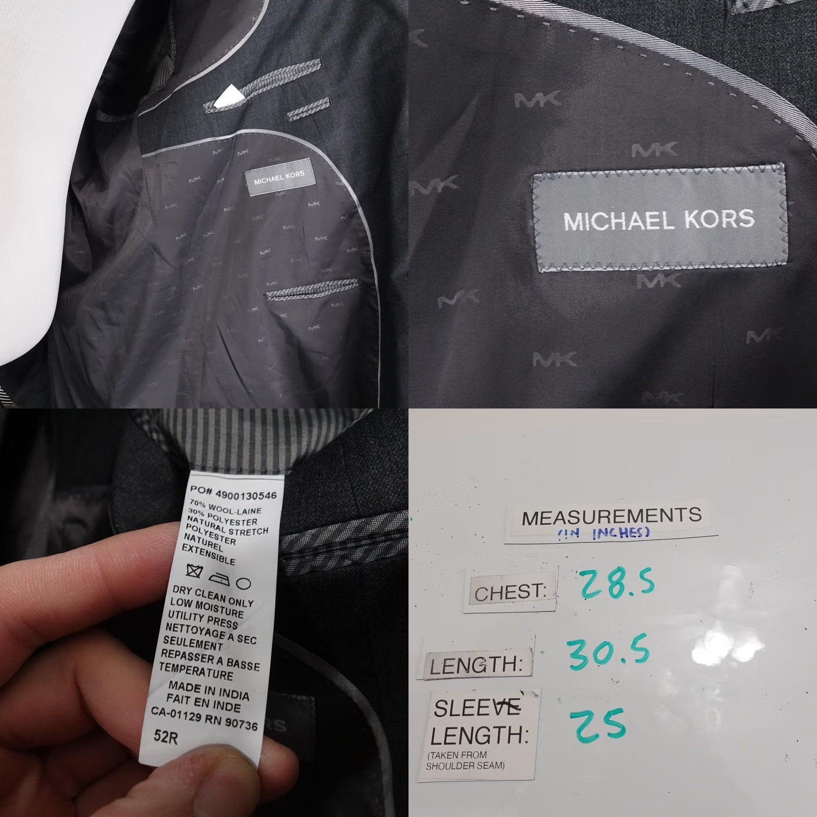 Michael Kors Michael Kors Mens Jacket 52R Gray Wool Polyester 2 Button Notch Lapel Size US L / EU 52-54 / 3 - 8 Thumbnail