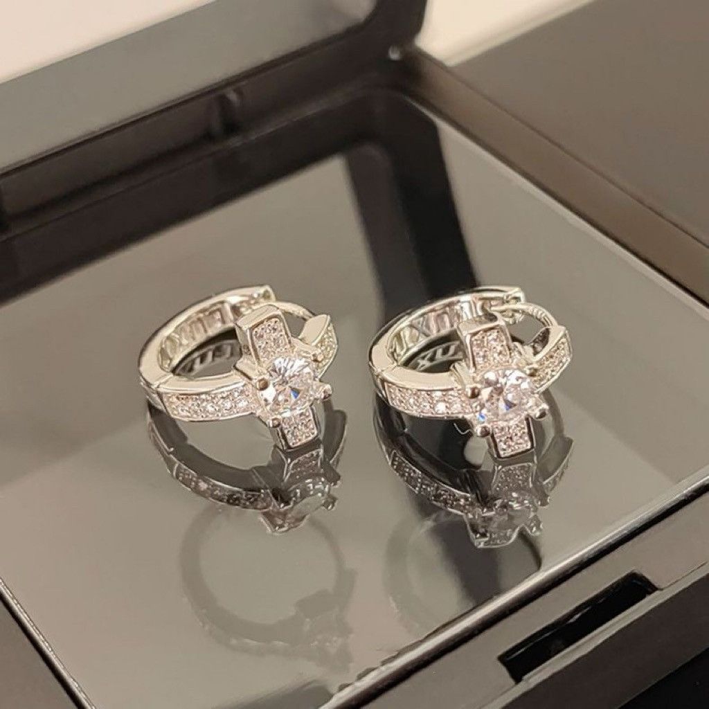 Other 15mm CZ Cross Hoop Earrings for Men Women Unisex Style Size ONE SIZE - 2 Thumbnail