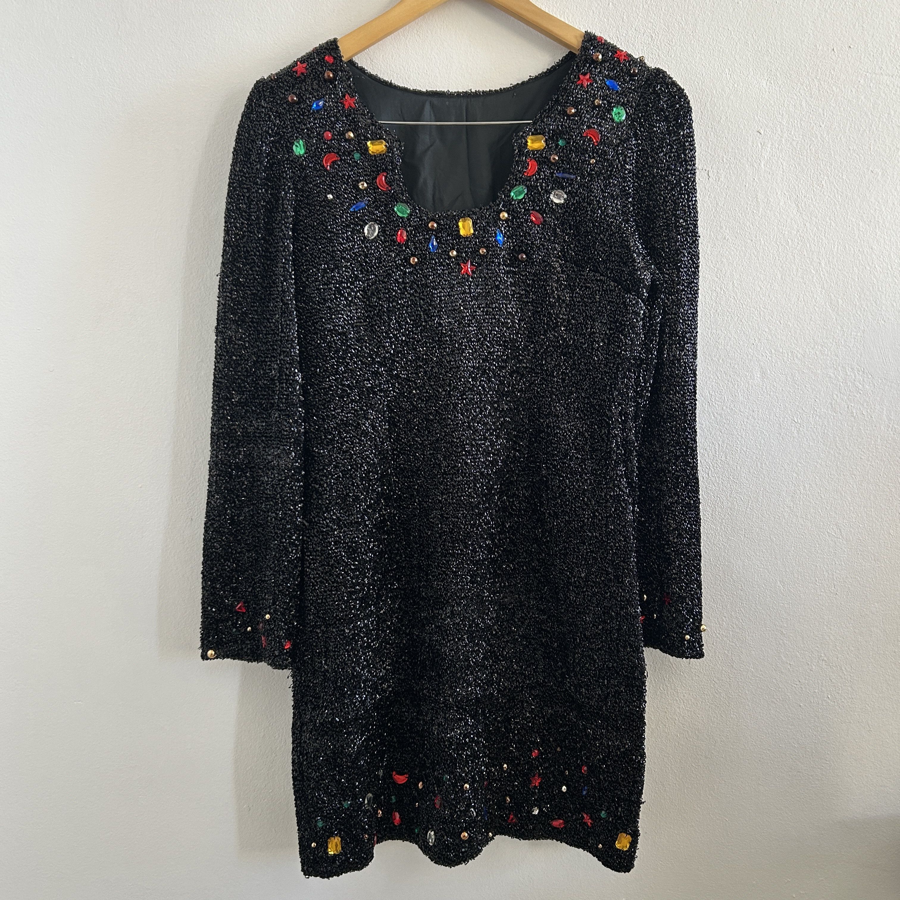 Vintage Vintage 80s Jeweled Black Lurex Mini Dress Size S / US 4 / IT 40 - 8 Thumbnail