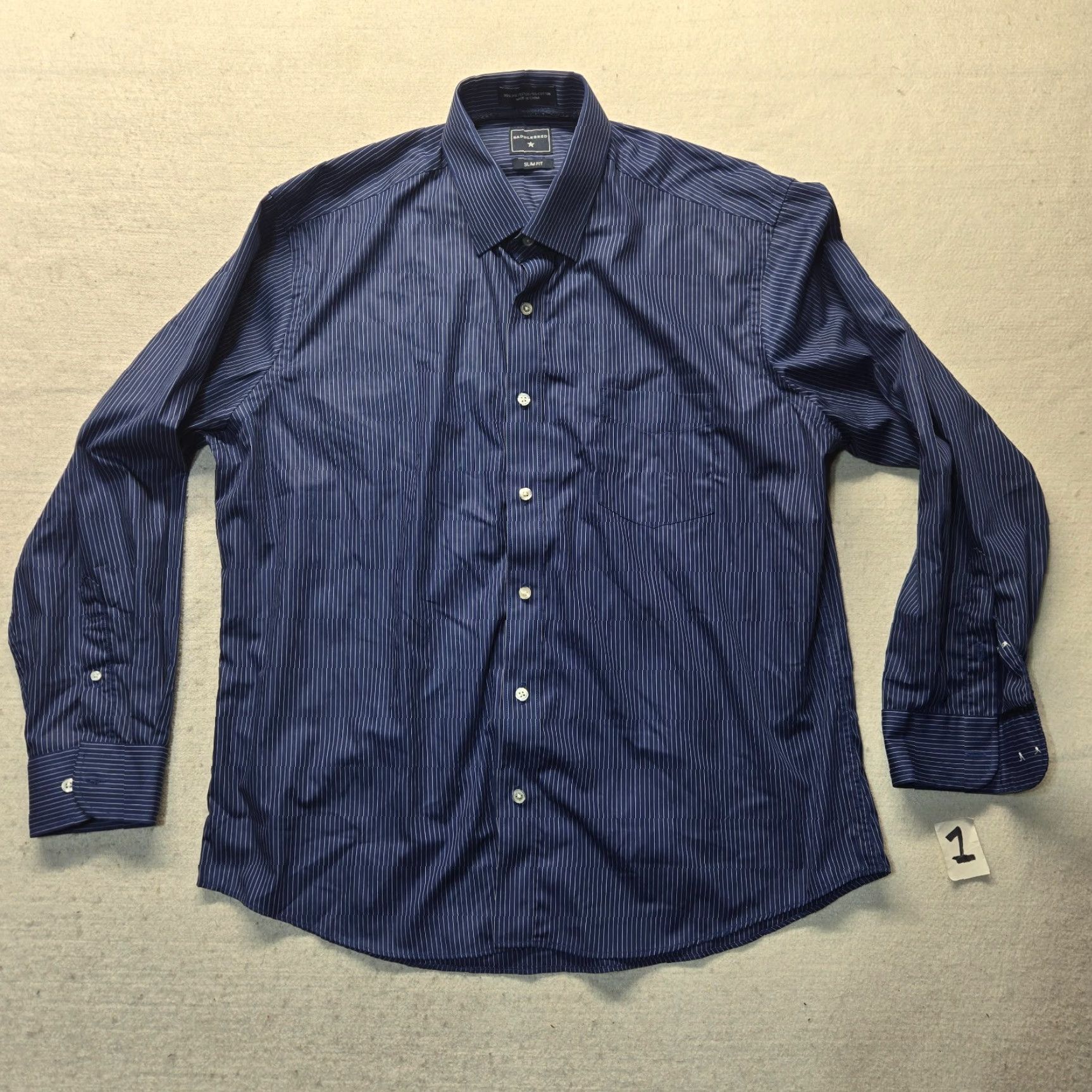 Vintage Saddlebred Shirt Men 16 Slim Fit Blue Striped Button-Up Long Sleeve Size US L / EU 52-54 / 3 - 2 Thumbnail