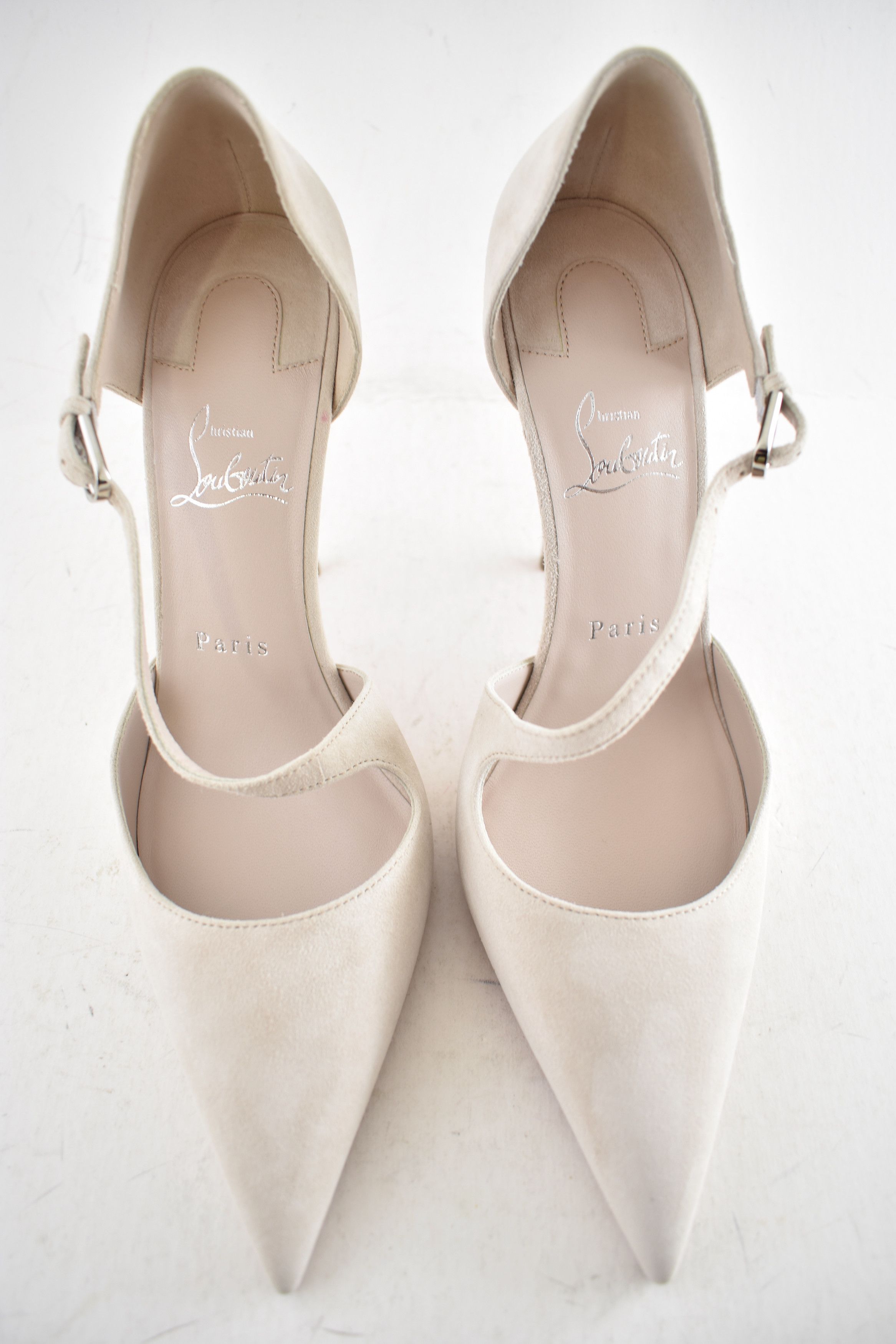 Christian Louboutin Miss Ziggyta 100 Pearl Beige Suede Strap Heel Pump 39.5 Size US 9.5 / IT 39.5 - 11 Thumbnail