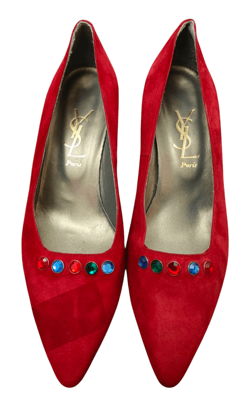 Yves Saint Laurent YSL Red Suede Leather Heels Size US 7 / IT 37 - 2 Thumbnail