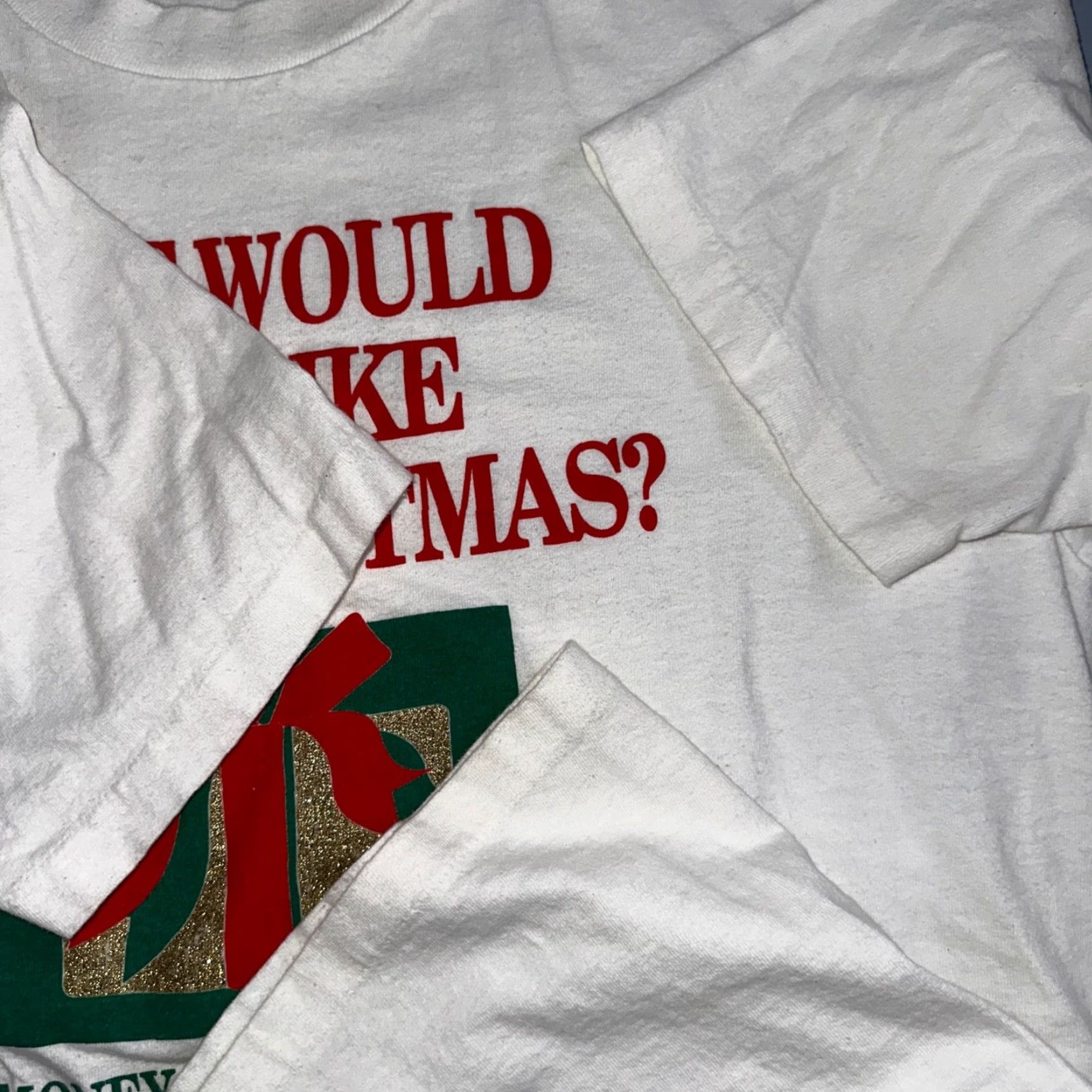 Vintage VINTAGE Christmas T Shirt 90s White XL Short Sleeve Crew Neck Men High Cotton Funny Quote Text Holiday Gift Present Size US XL / EU 56 / 4 - 5 Thumbnail