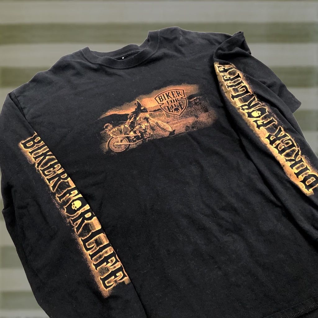 Vintage Hot Leathers Shirt Biker For Life Black Long Sleeve Crew Neck XL Men T-Shirt Leather Graphic Print - Mens Size US XL / EU 56 / 4 - 1 Thumbnail