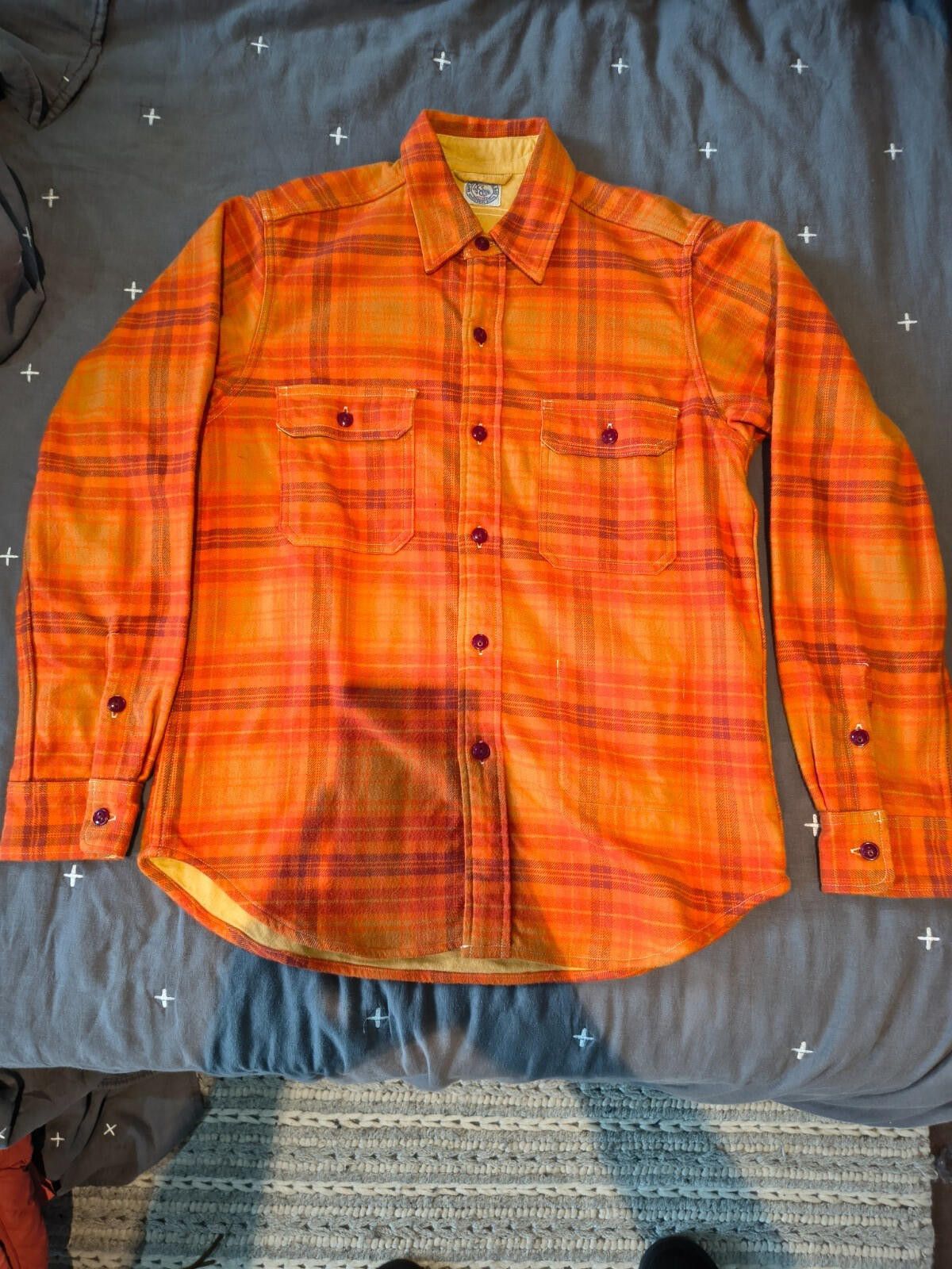 Kaptain Sunshine CPO Shirt - Orange, Size M, Made in Japan
