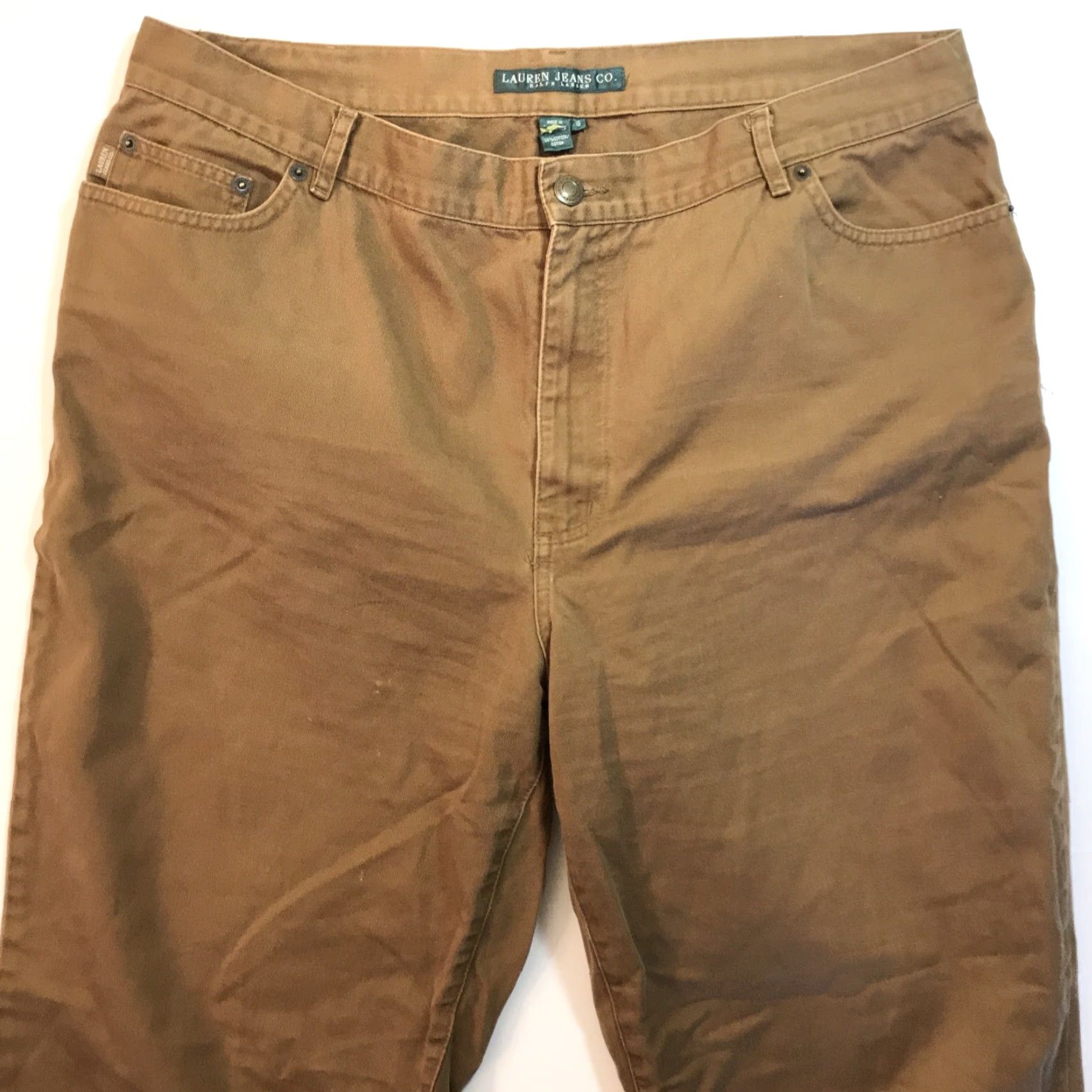 Ralph Lauren VINTAGE Ralph Lauren Jeans Chino Pants Women's Straight Leg 16 Khaki Brown Twill RRL Logo 32" Inseam - Casual Workwear Climate: Classic Designer Women Size 34" / US 12 / IT 48 - 3 Thumbnail