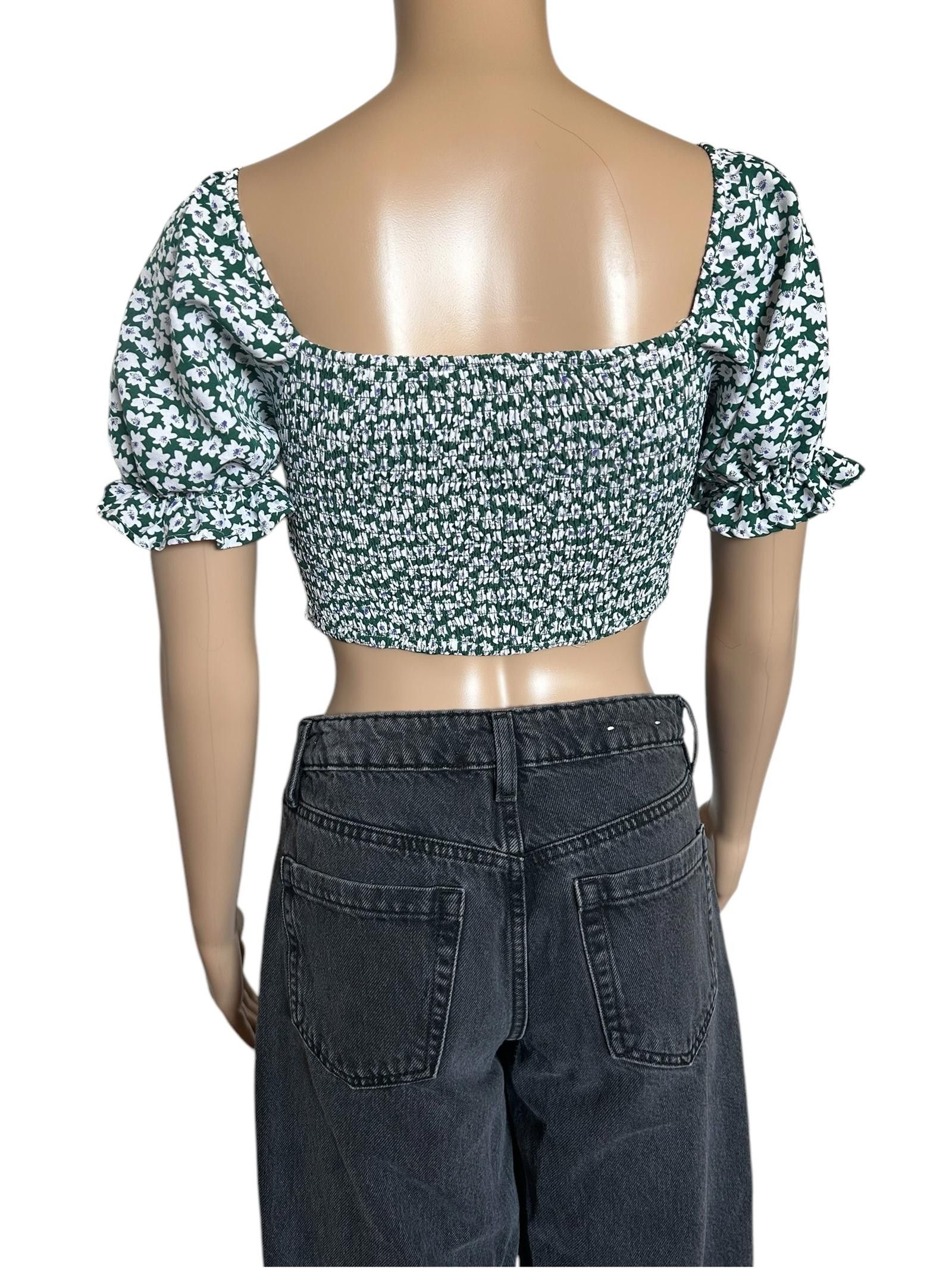 Shein Floral Puff Sleeves Crop Top by SHEIN Size XS / US 0-2 / IT 36-38 - 2 Thumbnail